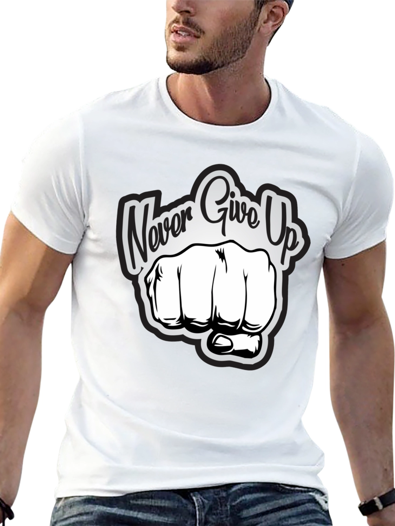 Never Give Up Graphic Print T-Shirt