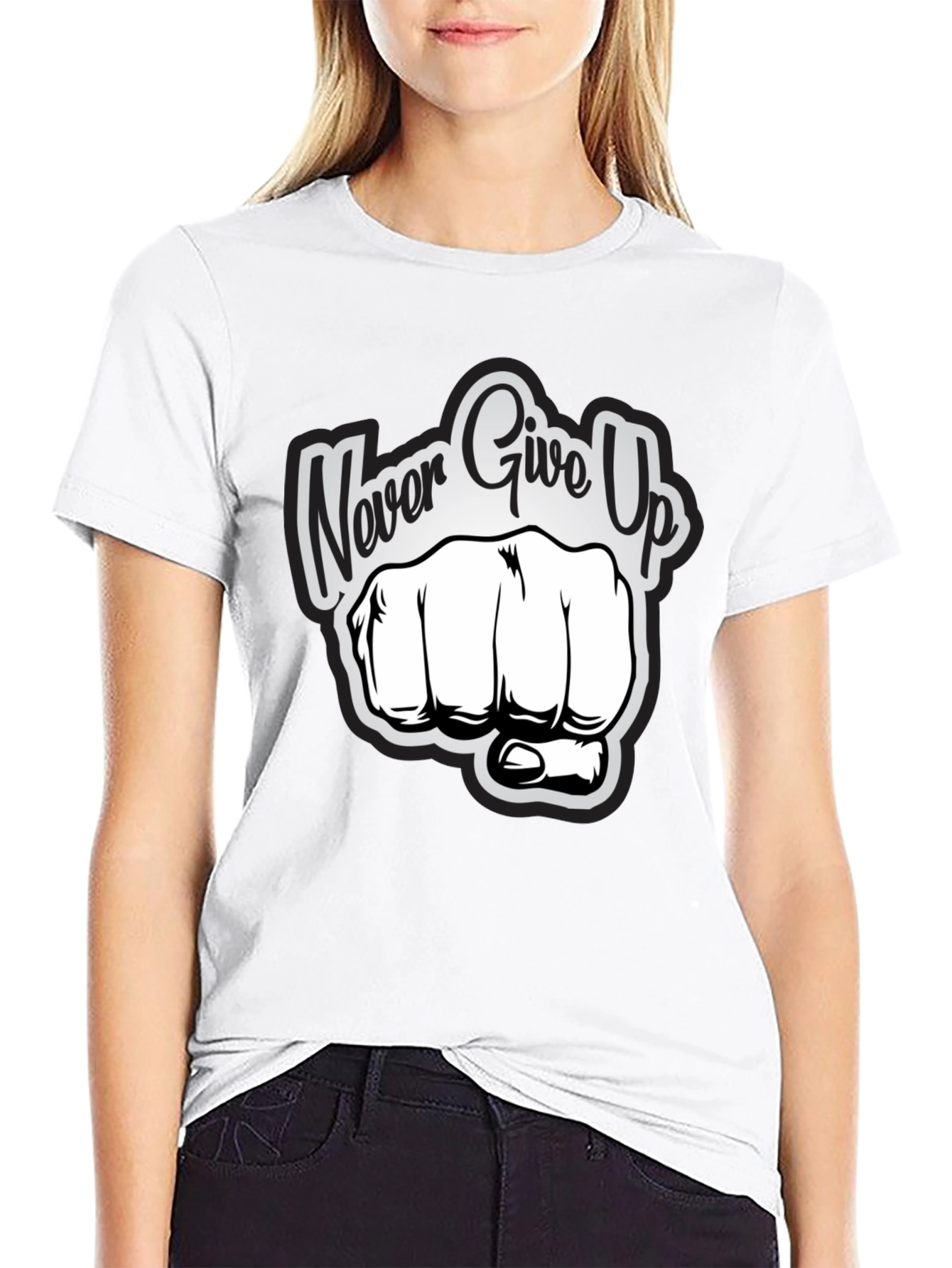 Never Give Up Graphic Print T-Shirt