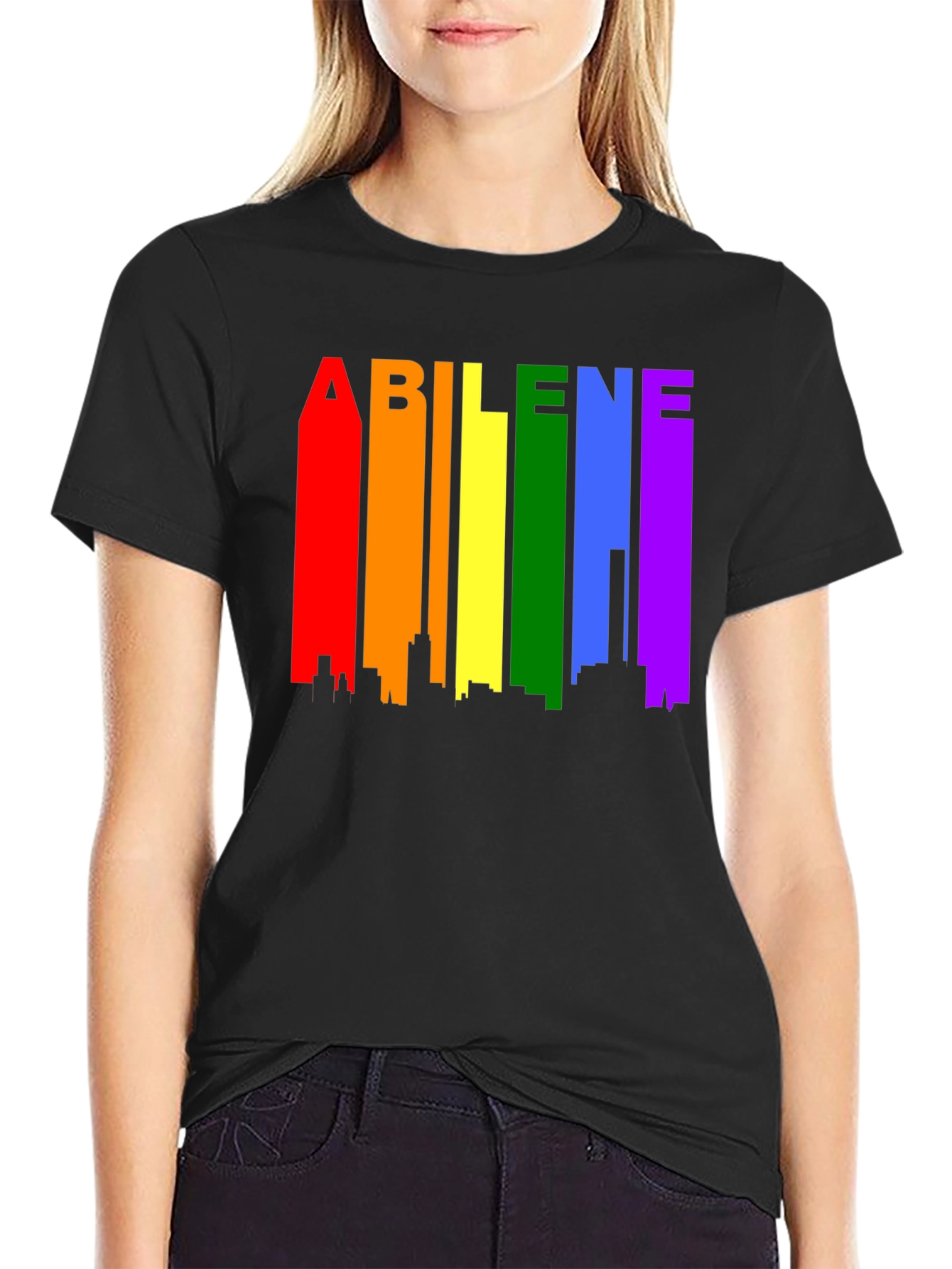 Abilene Pride T-Shirt - Rainbow Cityscape Design