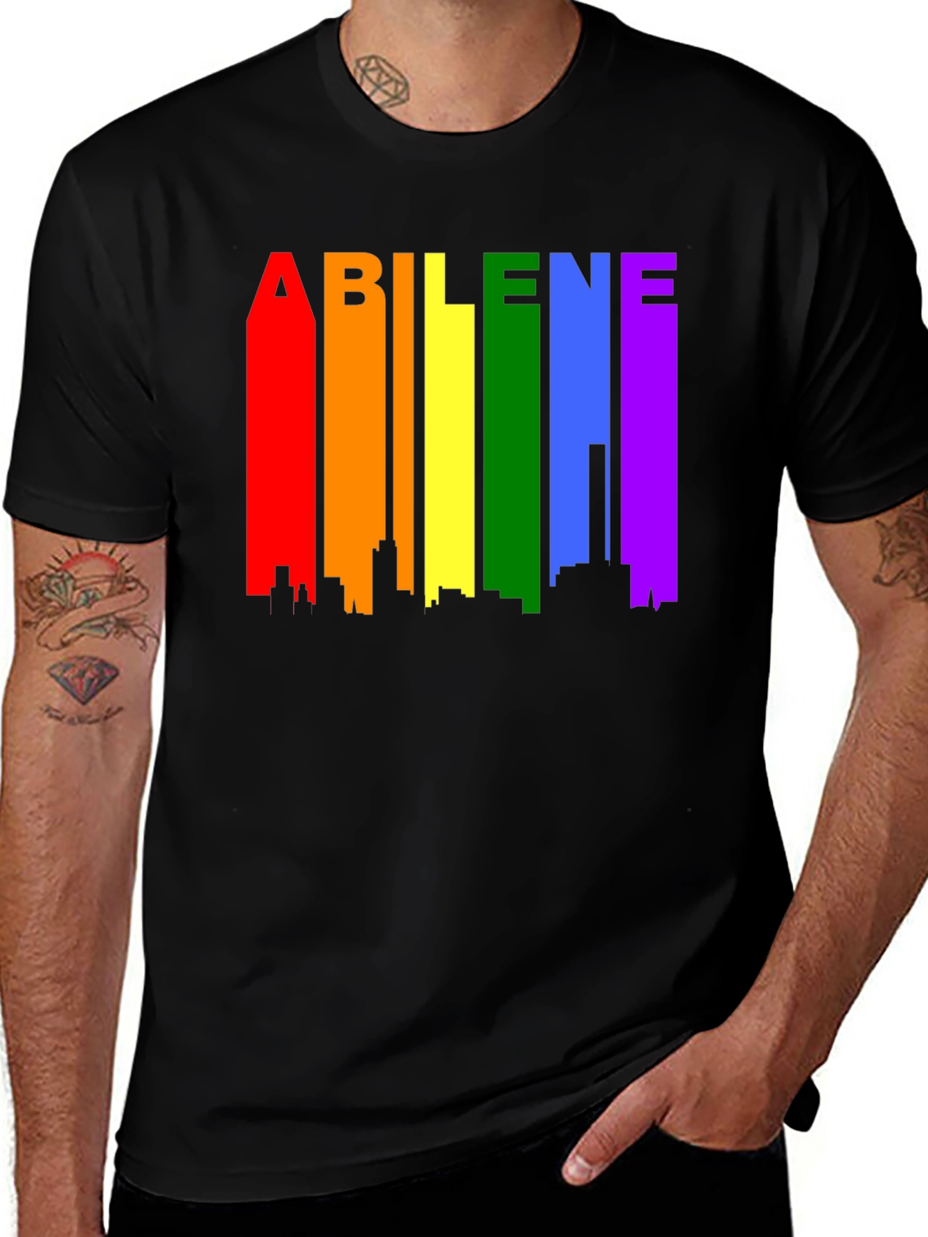 Abilene Pride T-Shirt - Rainbow Cityscape Design