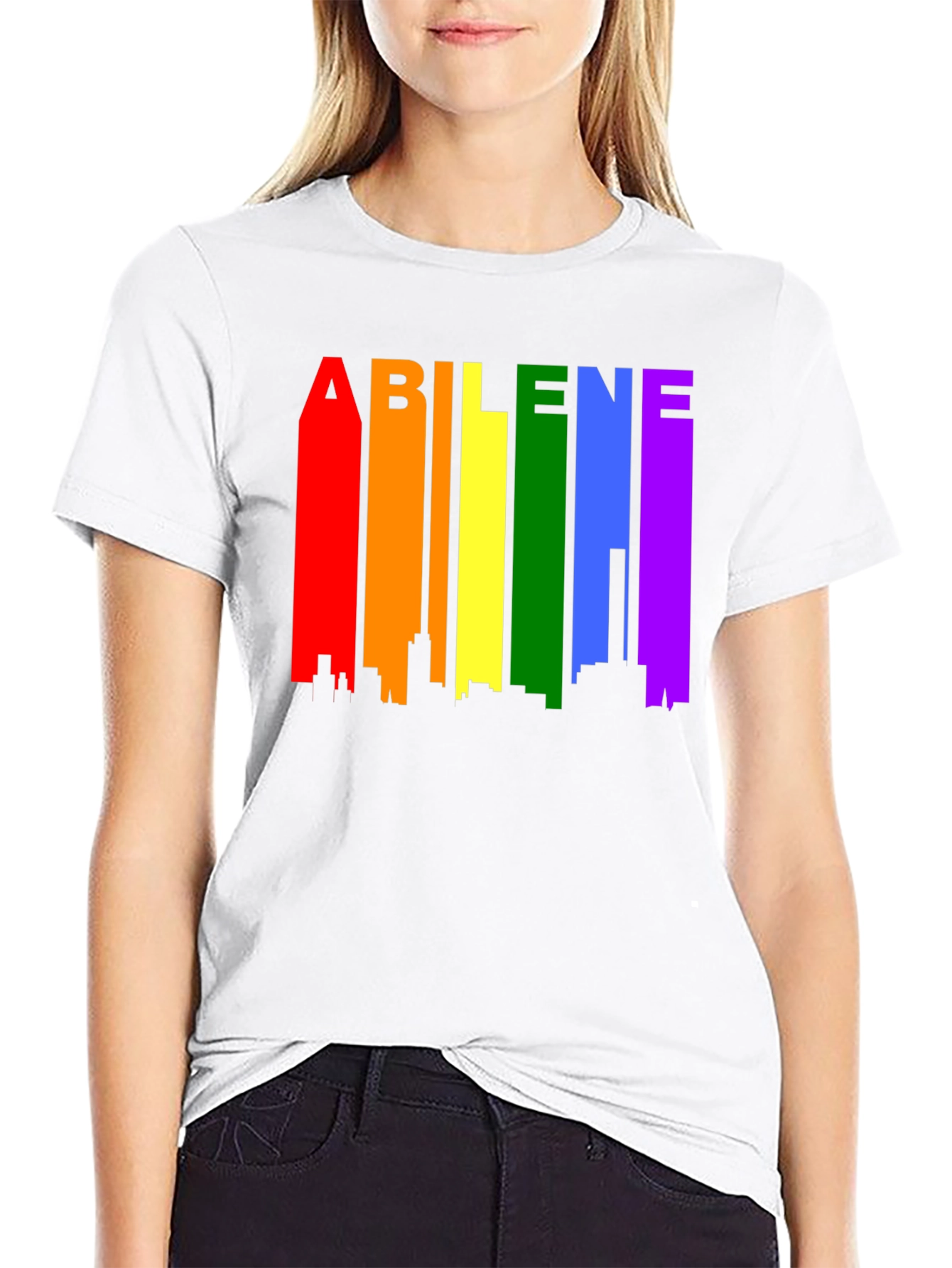 Abilene Pride T-Shirt - Rainbow Cityscape Design