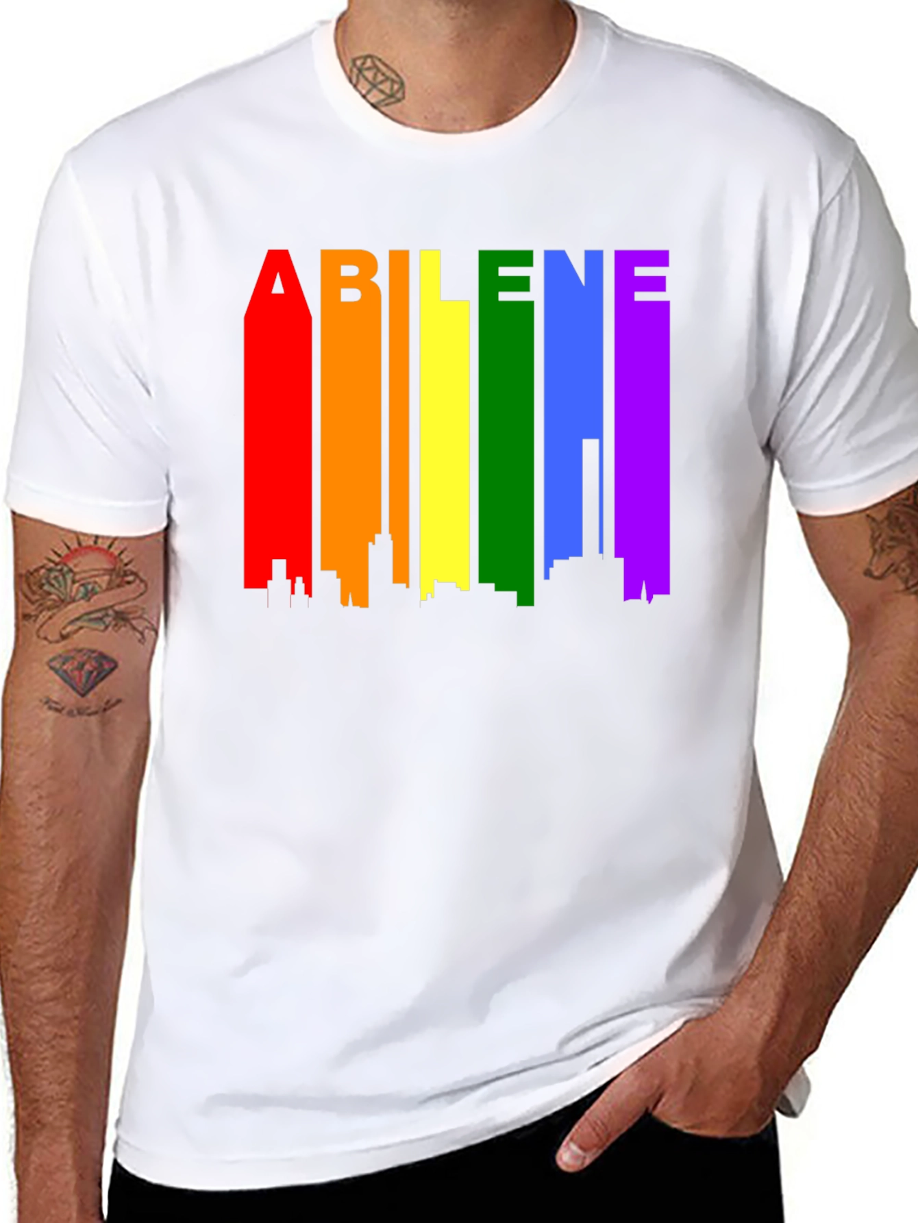 Abilene Pride T-Shirt - Rainbow Cityscape Design