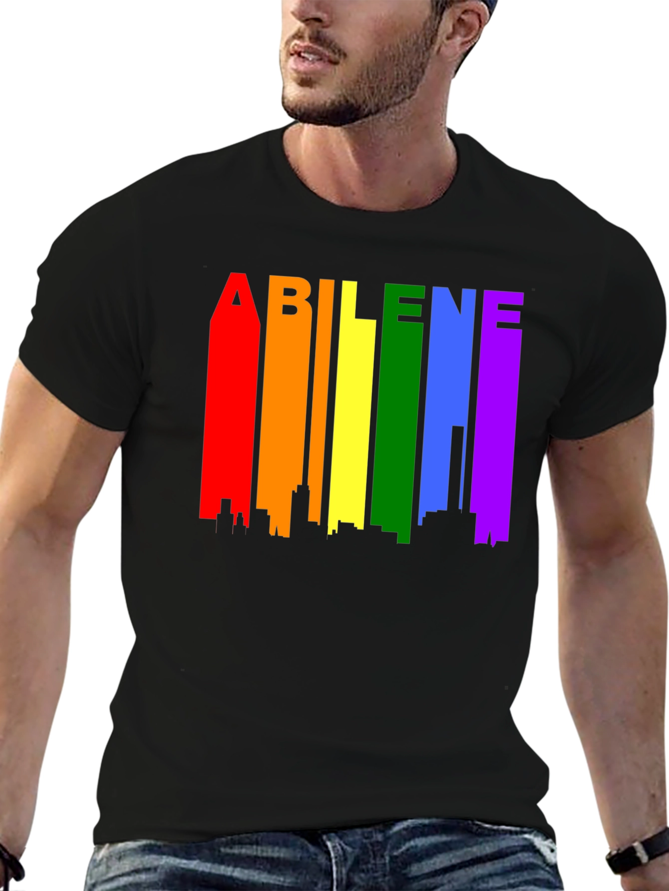 Abilene Pride T-Shirt - Rainbow Cityscape Design