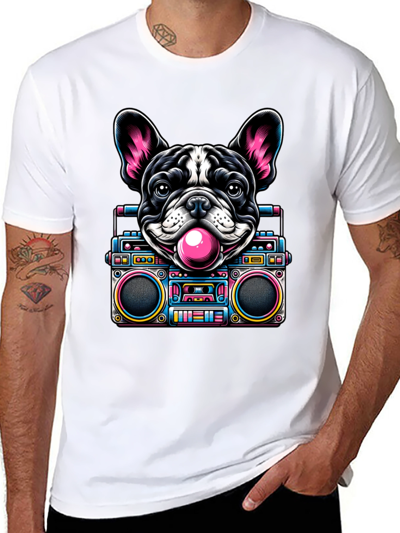 Retro Dog Boombox Graphic Tee - Funky & Unique