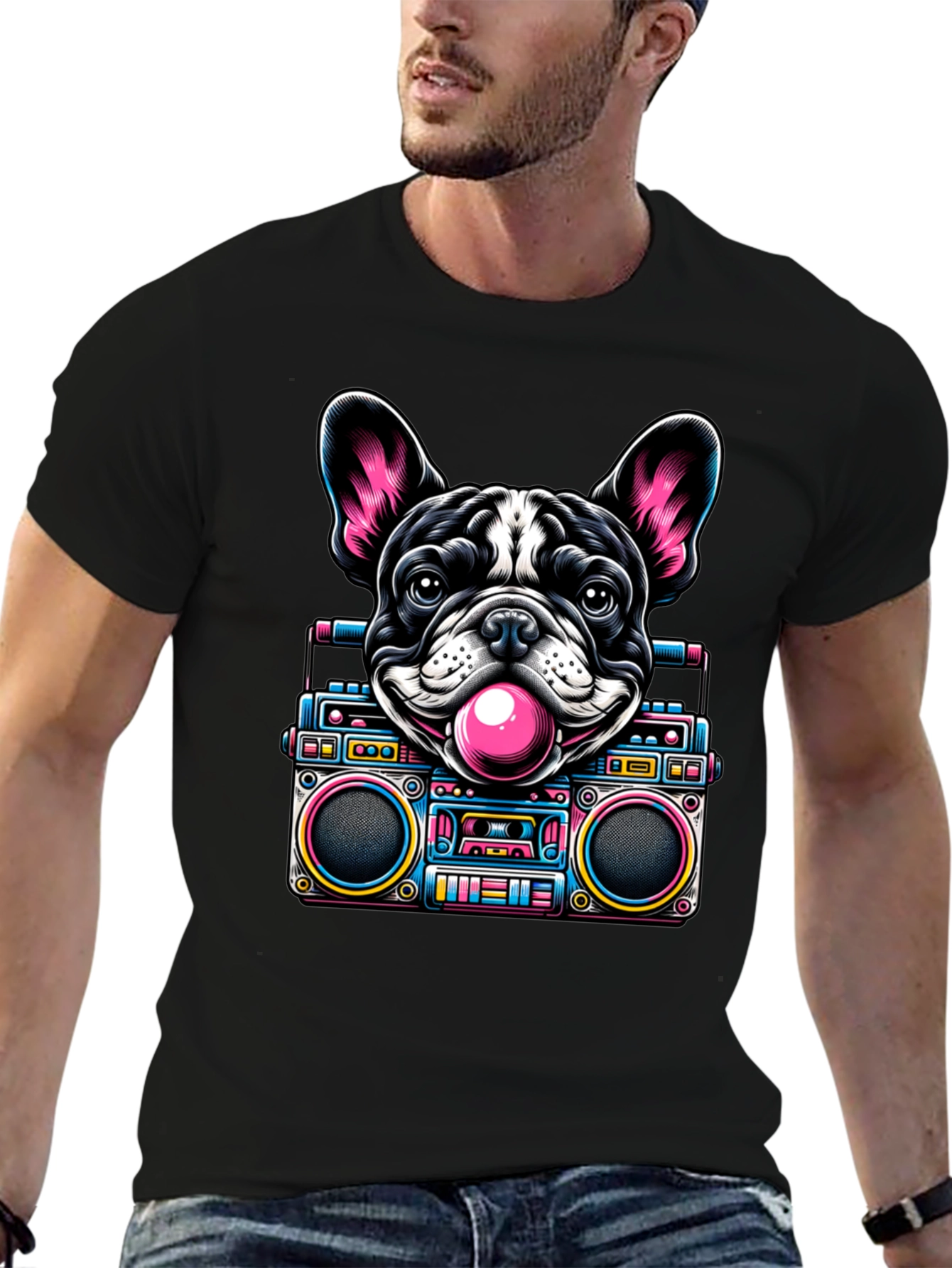 Retro Dog Boombox Graphic Tee - Funky & Unique
