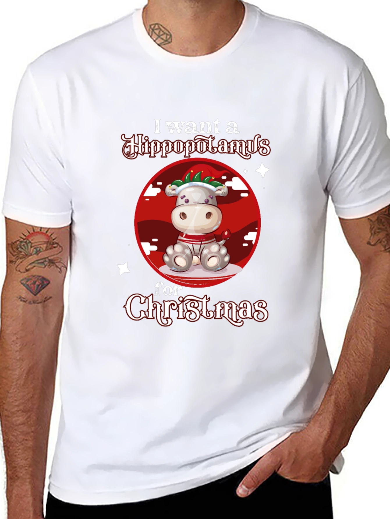 Hippo Christmas Graphic T-Shirt