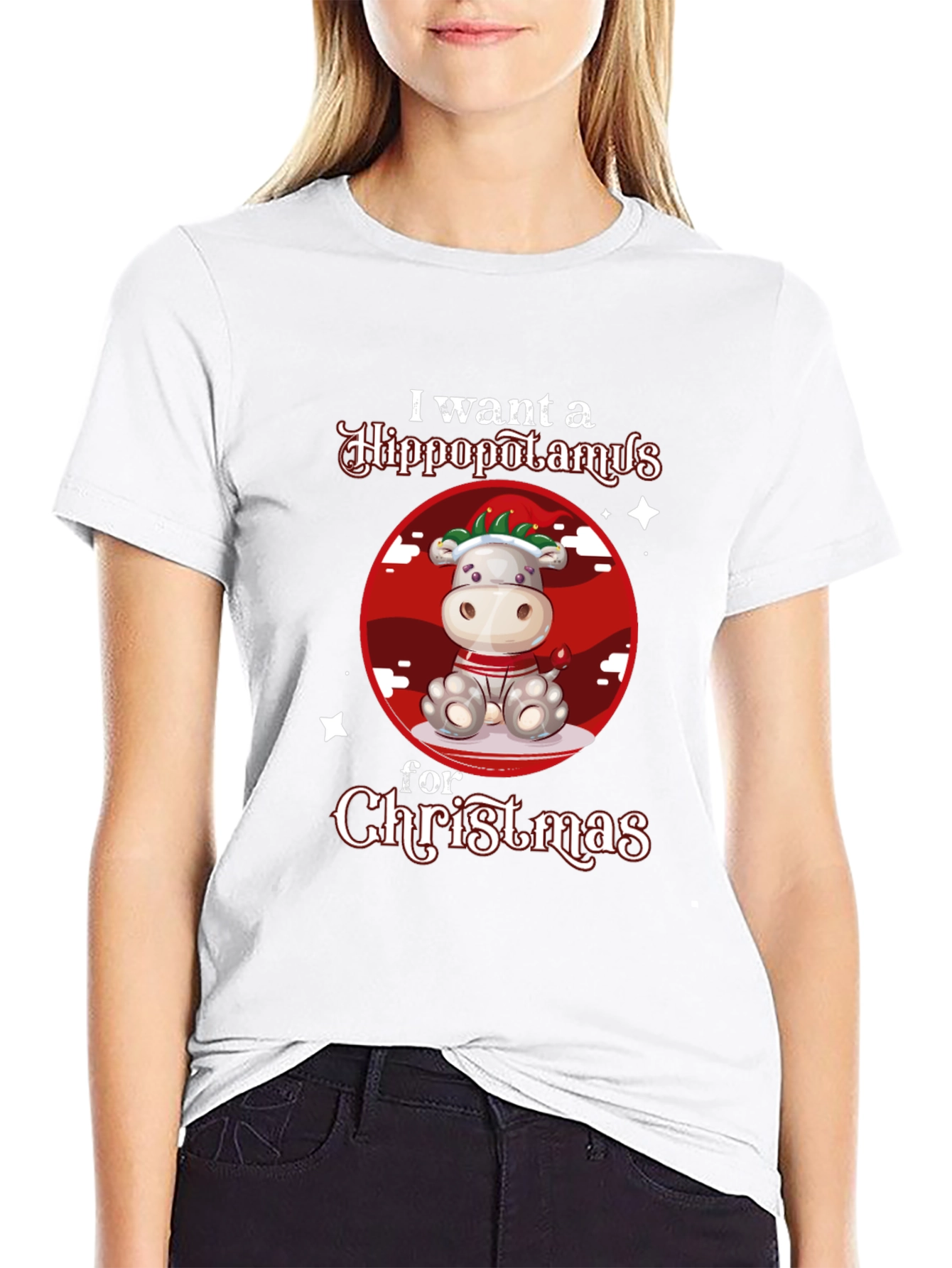 Hippo Christmas Graphic T-Shirt