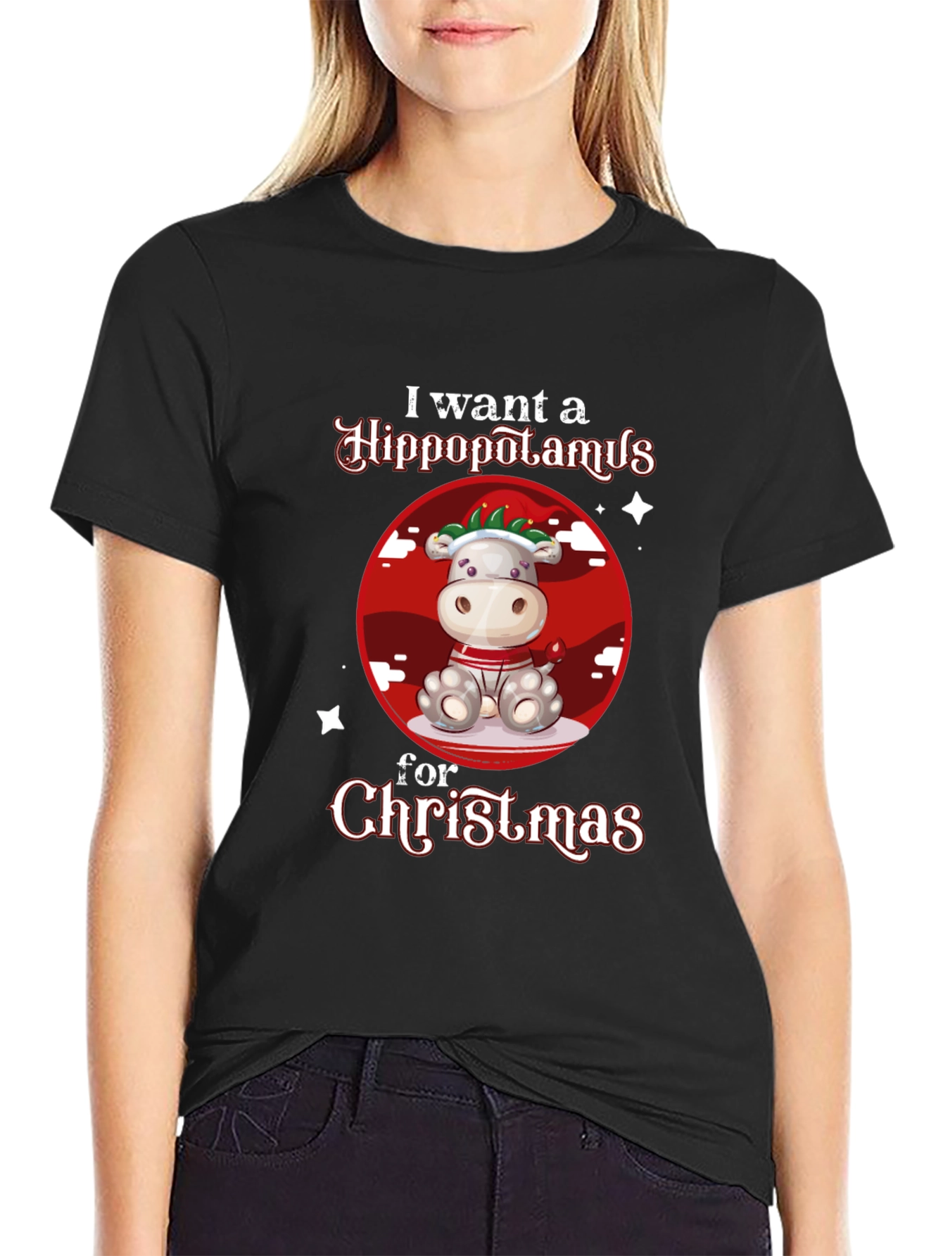 Hippo Christmas Graphic T-Shirt