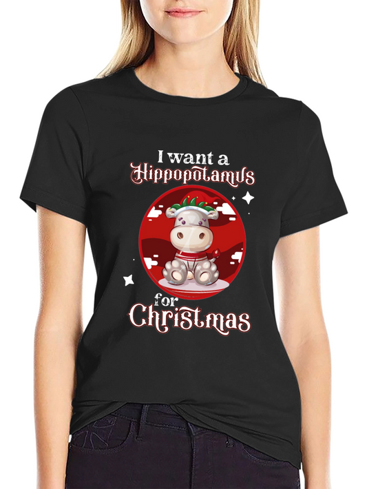 Hippo Christmas Graphic T-Shirt