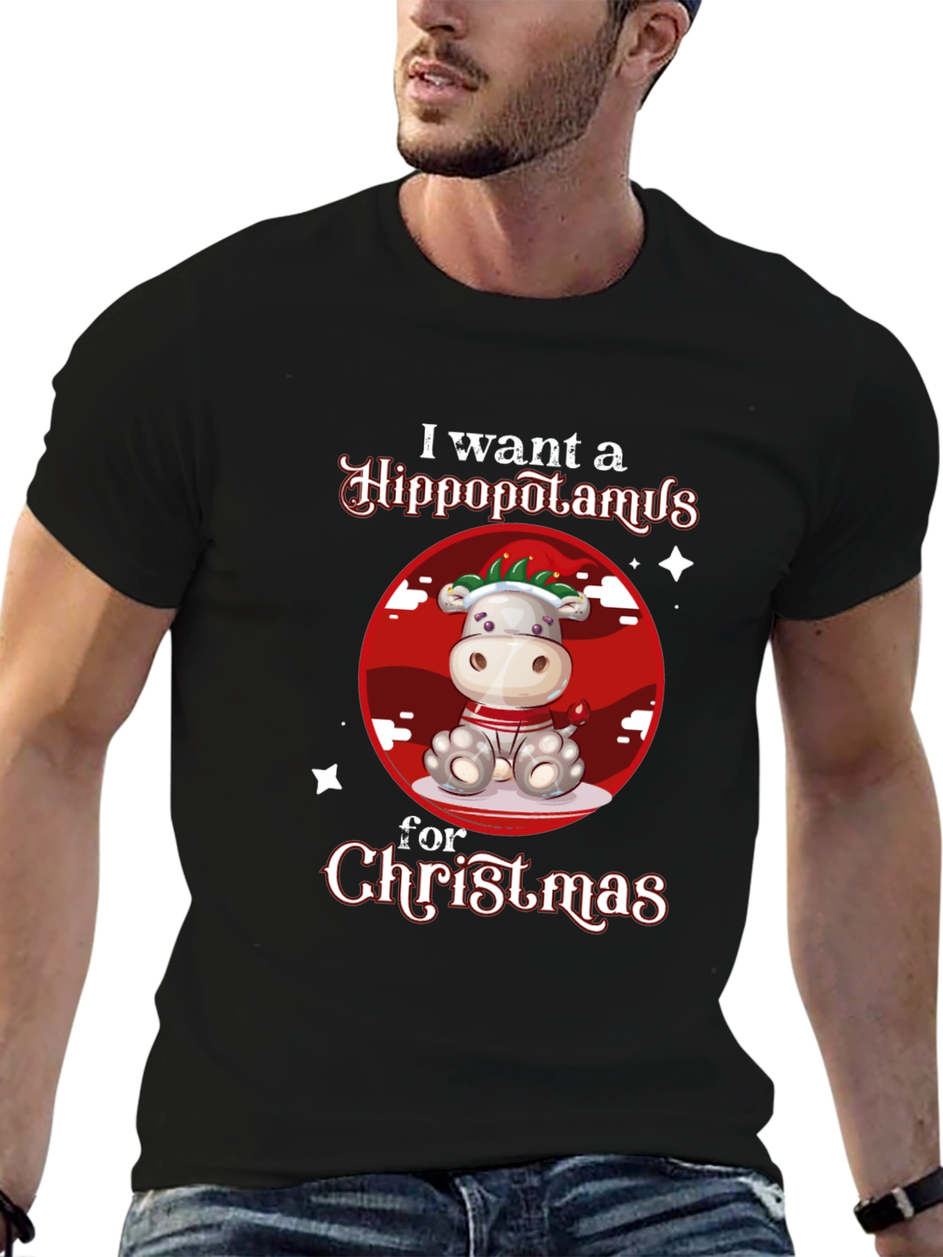 Hippo Christmas Graphic T-Shirt