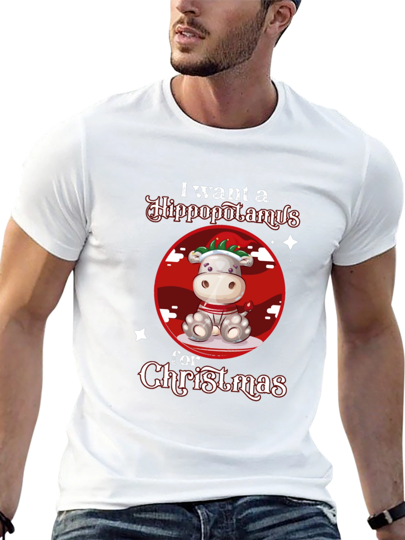 Hippo Christmas Graphic T-Shirt