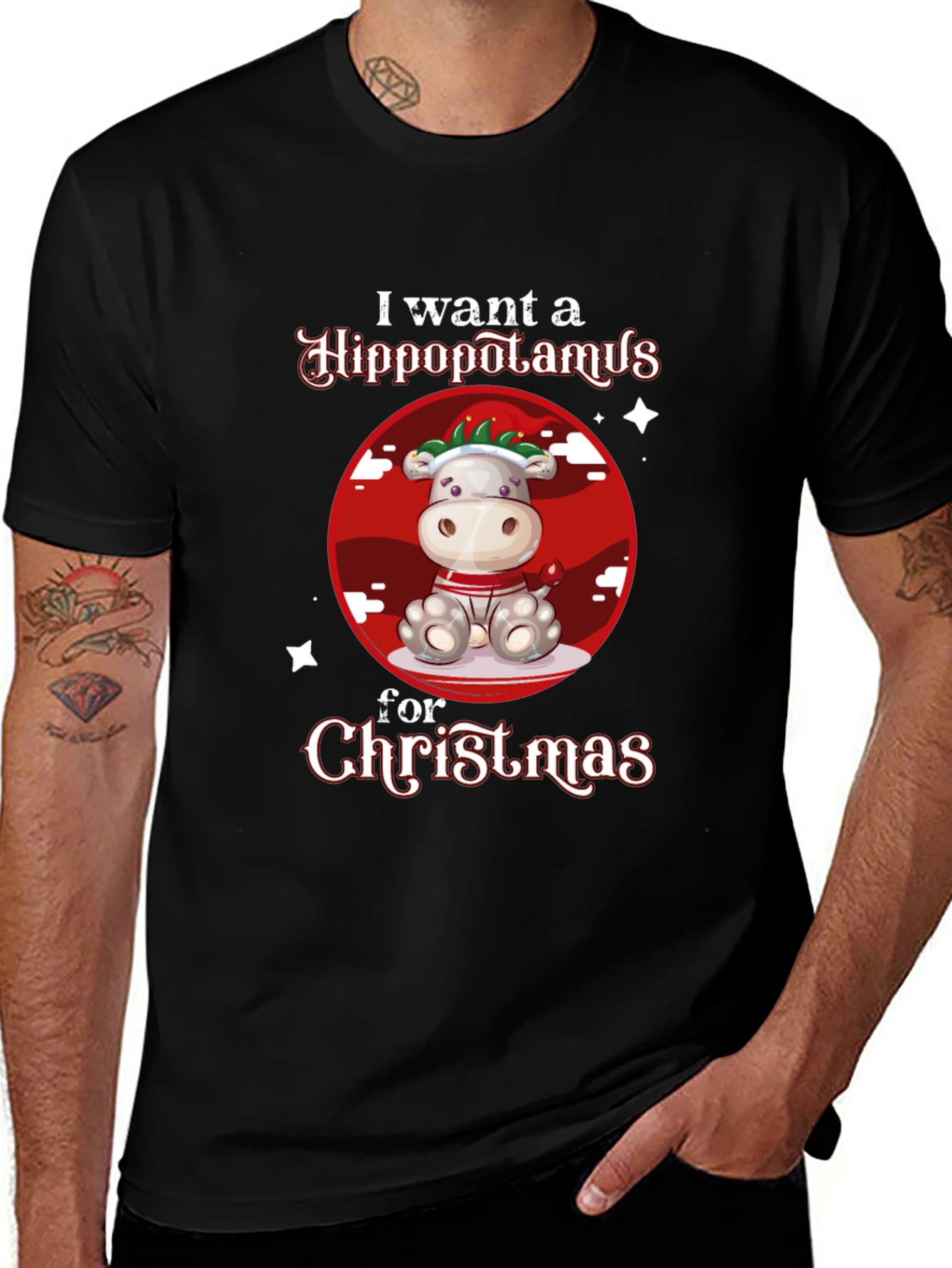 Hippo Christmas Graphic T-Shirt