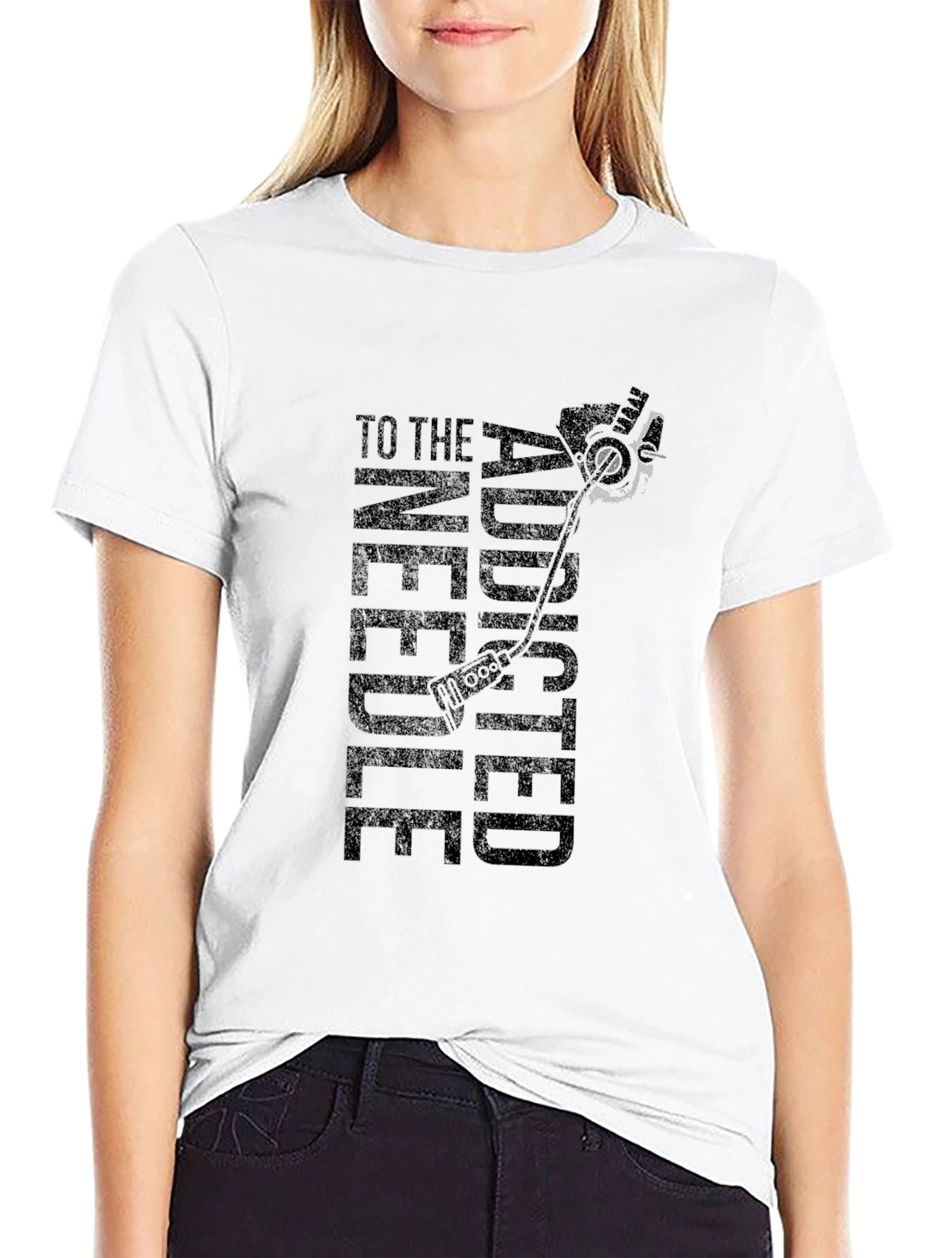 Addicted to the Needle Black Graphic T-Shirt