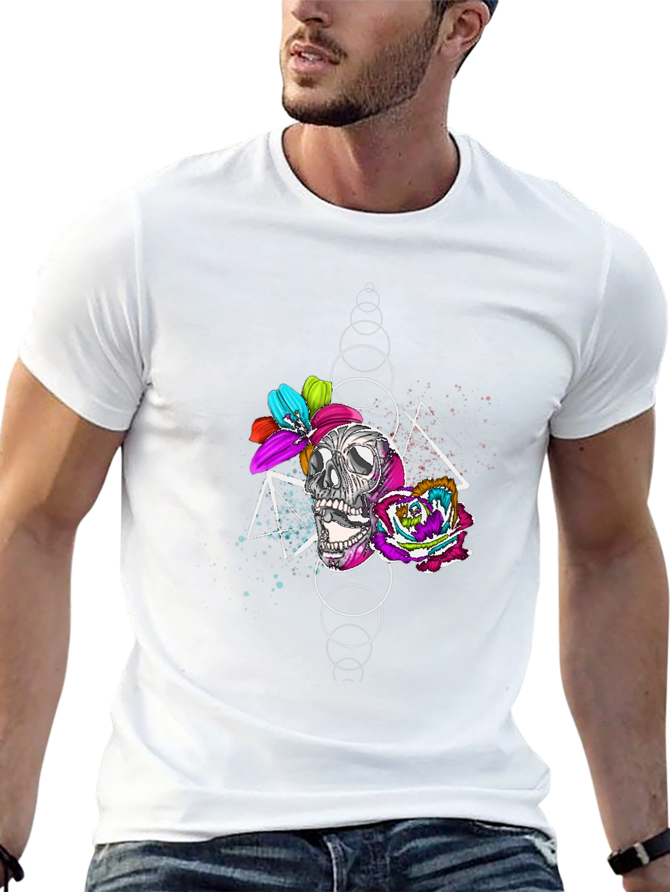 Skull and Floral Graphic Print T-Shirt