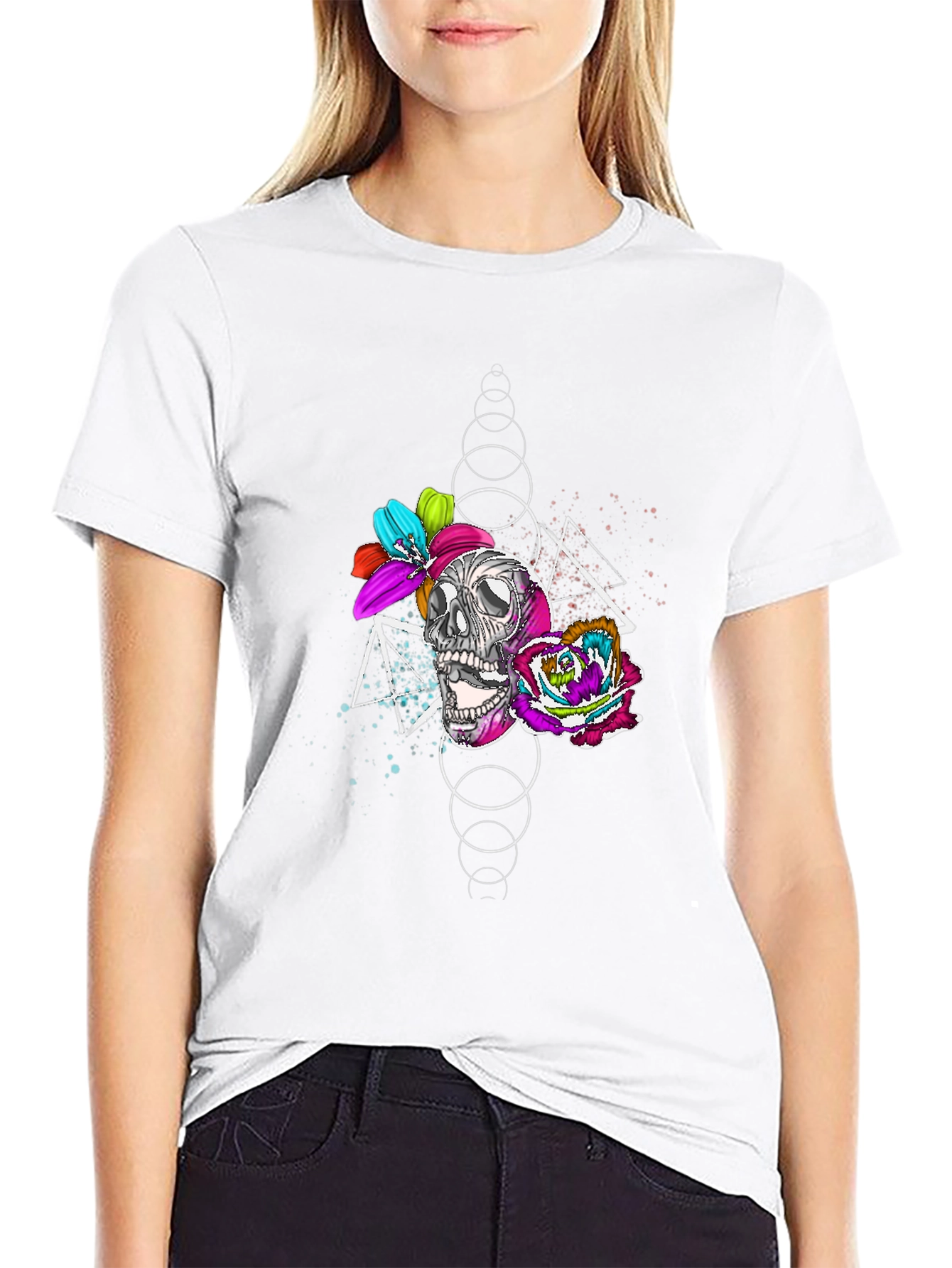 Skull and Floral Graphic Print T-Shirt