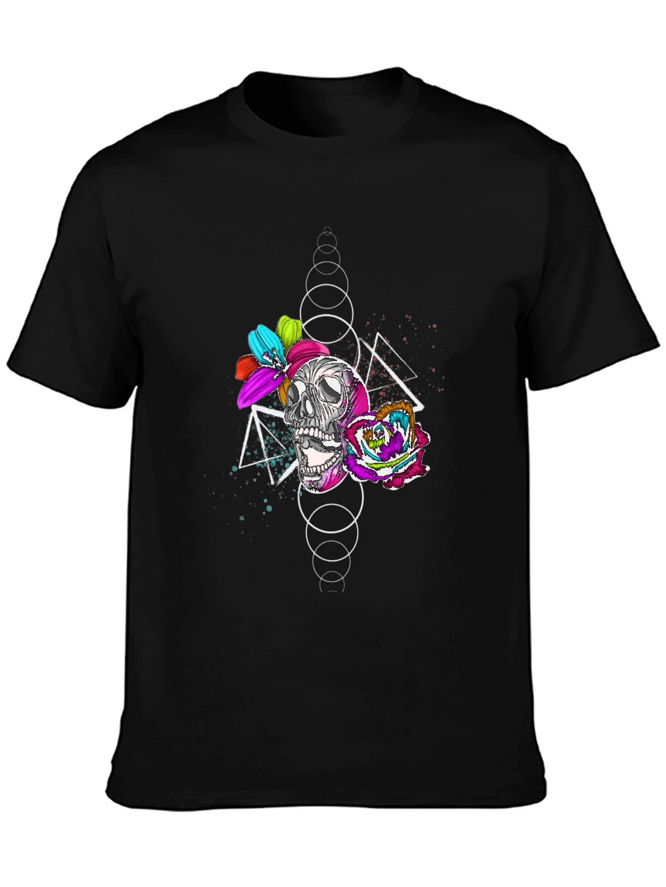 Skull and Floral Graphic Print T-Shirt