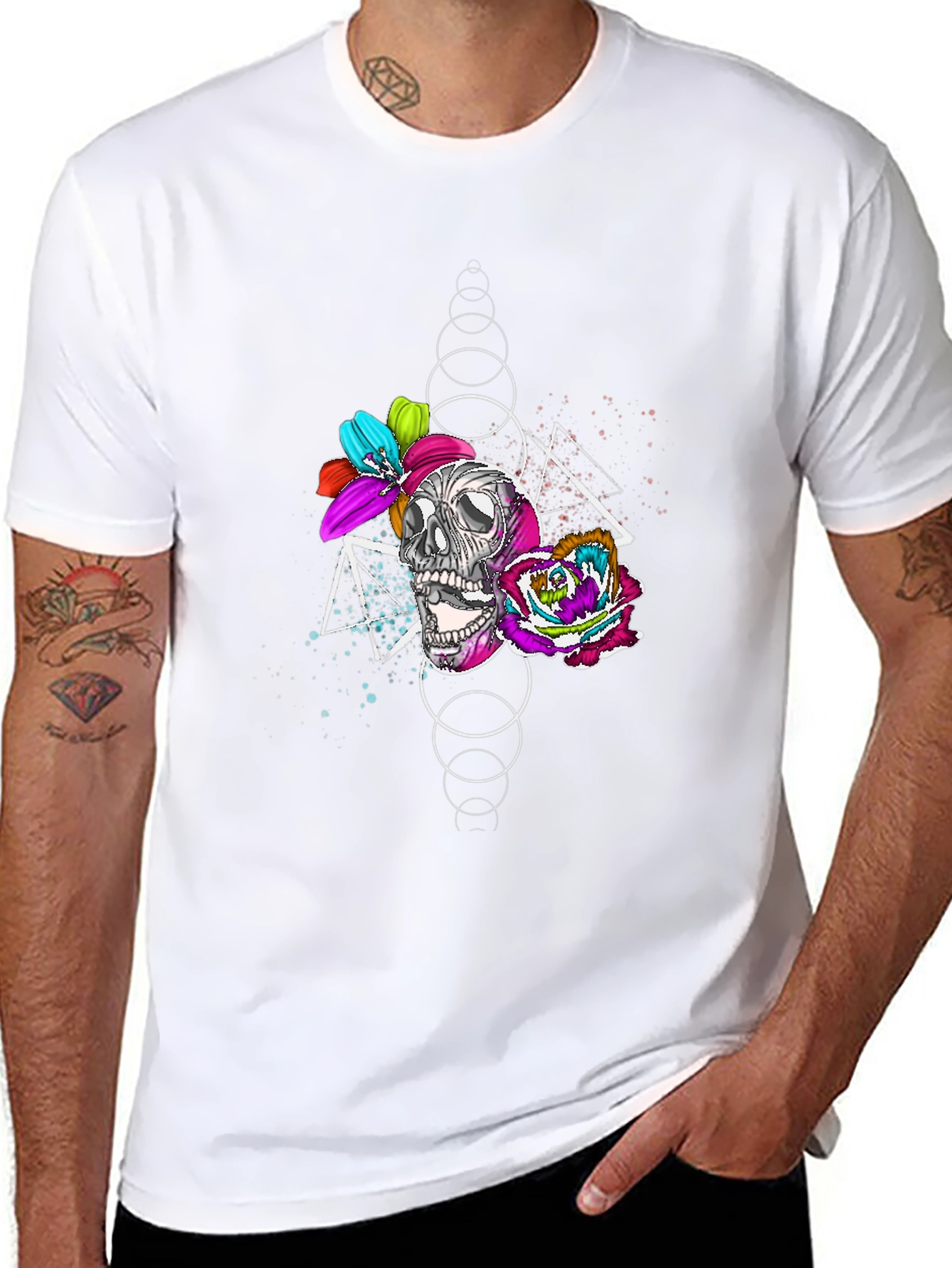 Skull and Floral Graphic Print T-Shirt