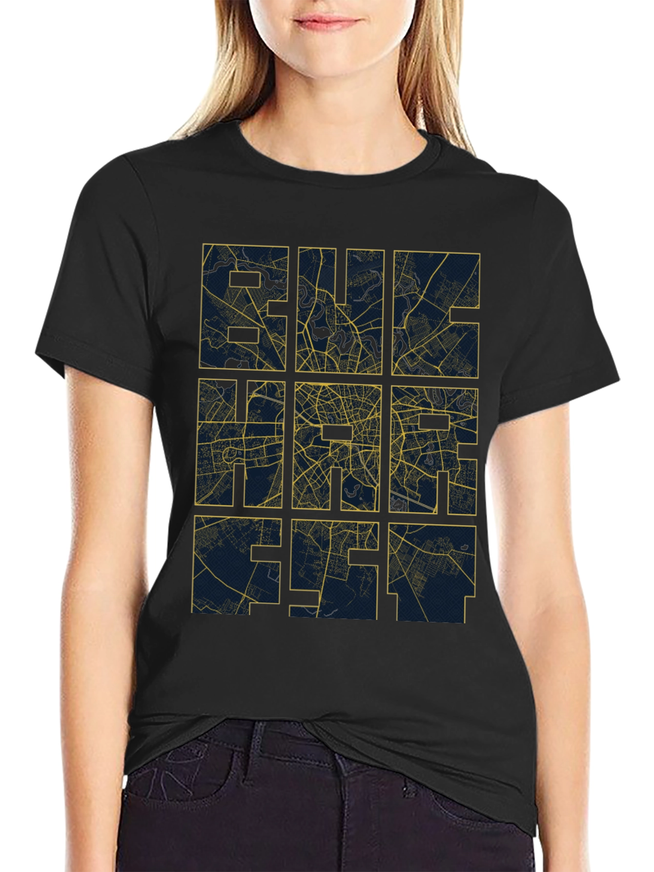 City Grid T-Shirt - Urban Style Black Tee