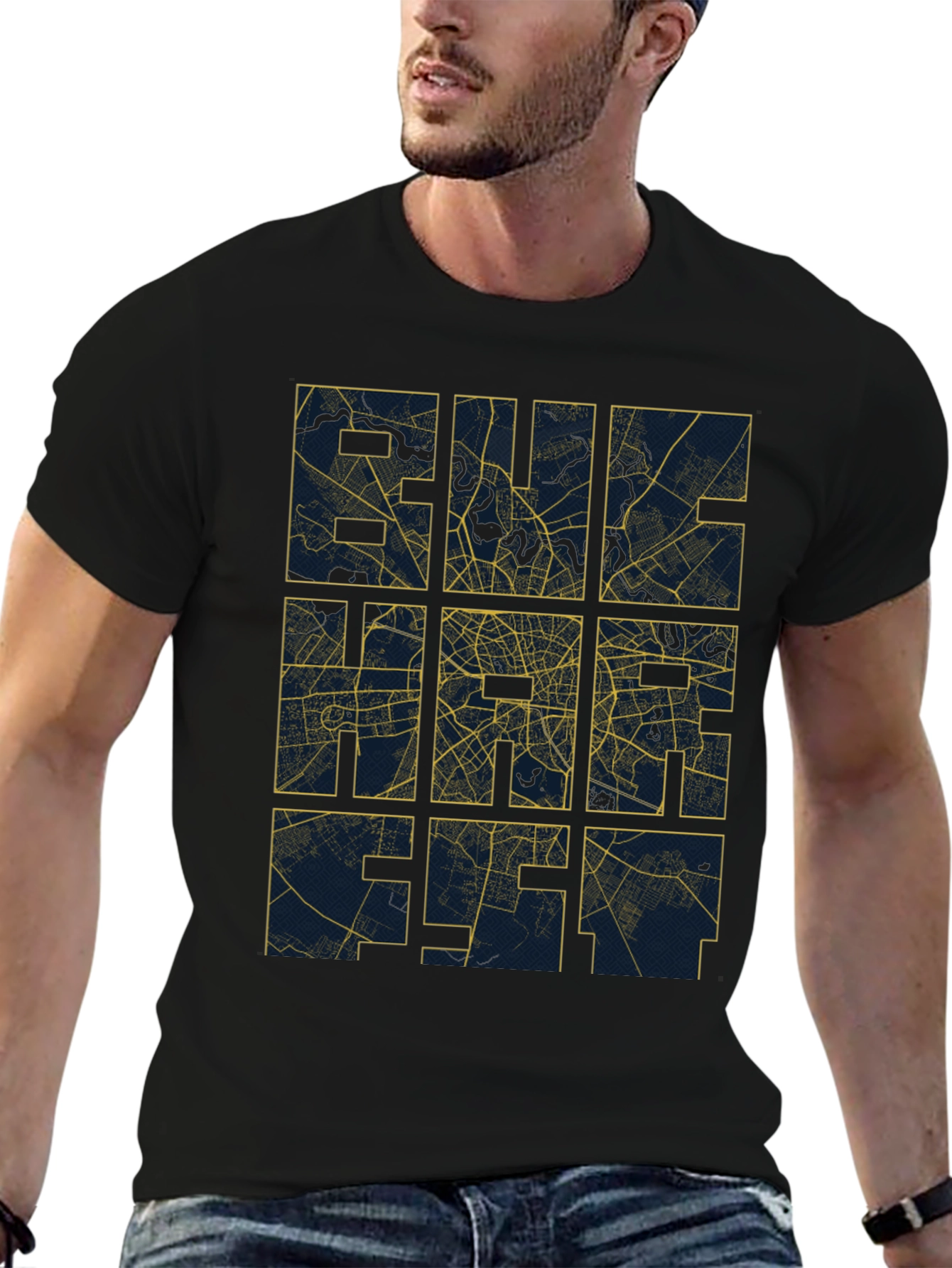 City Grid T-Shirt - Urban Style Black Tee