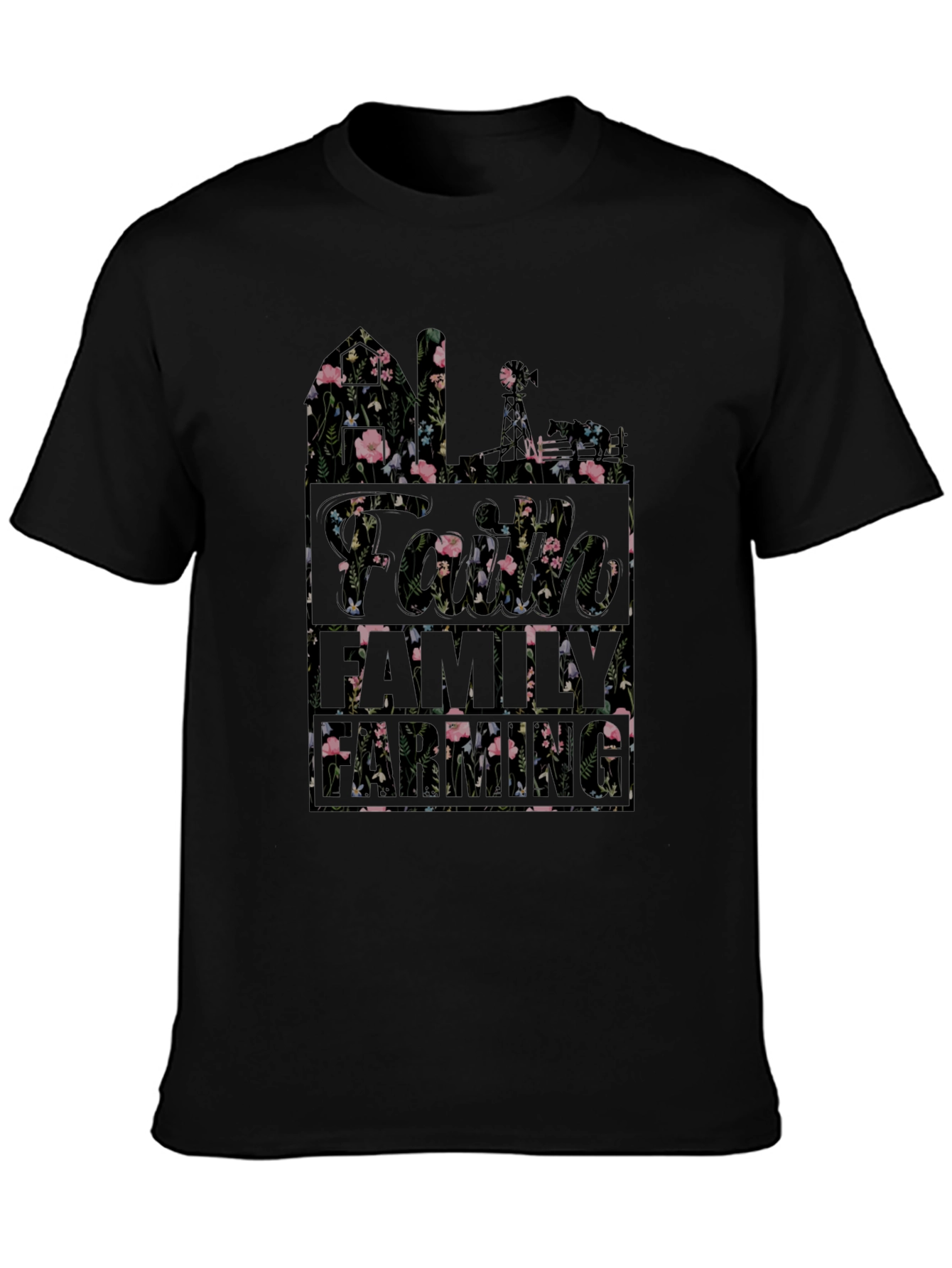 Floral Faith Family T-Shirt | Black Cotton Blend