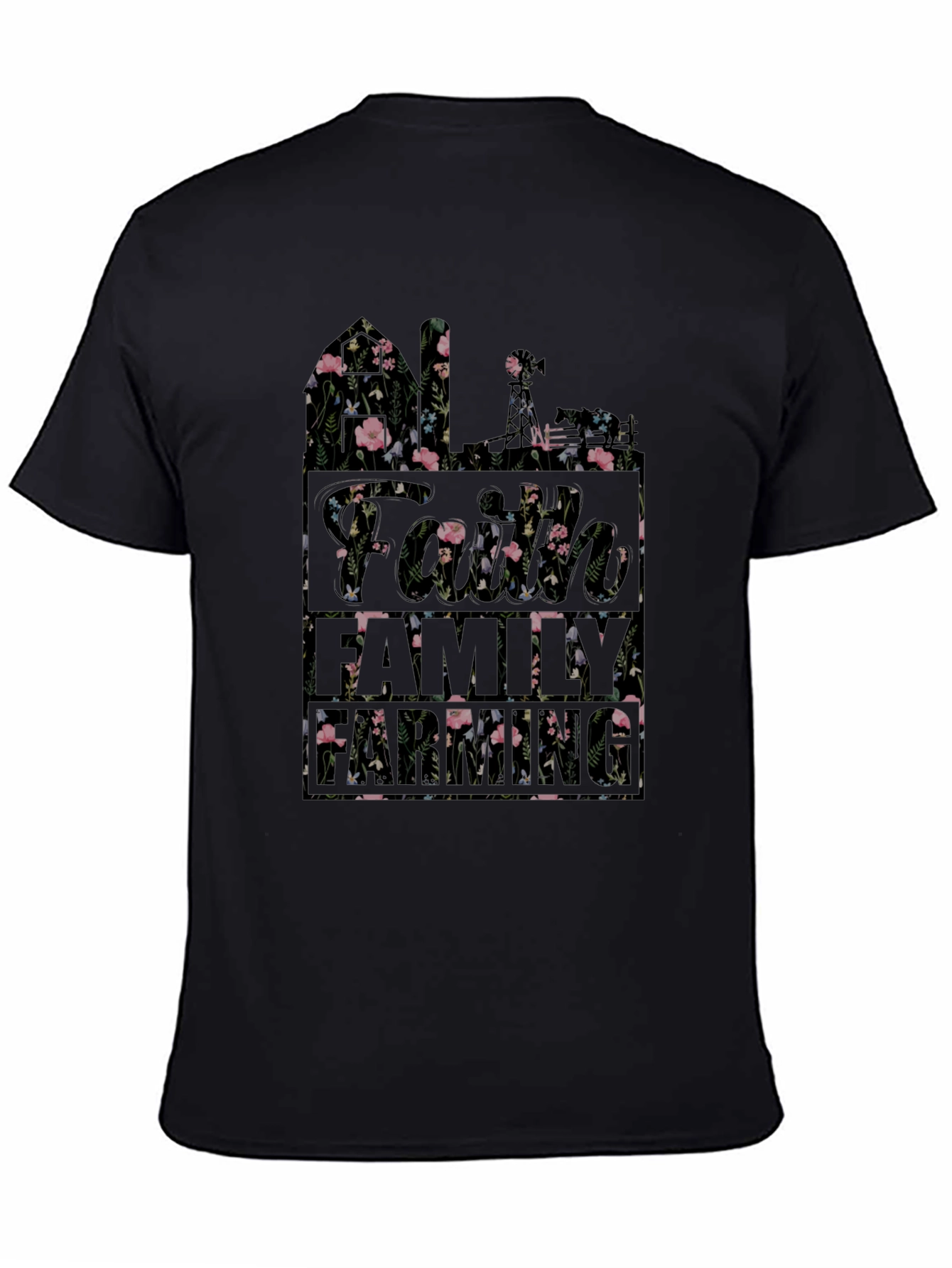 Floral Faith Family T-Shirt | Black Cotton Blend