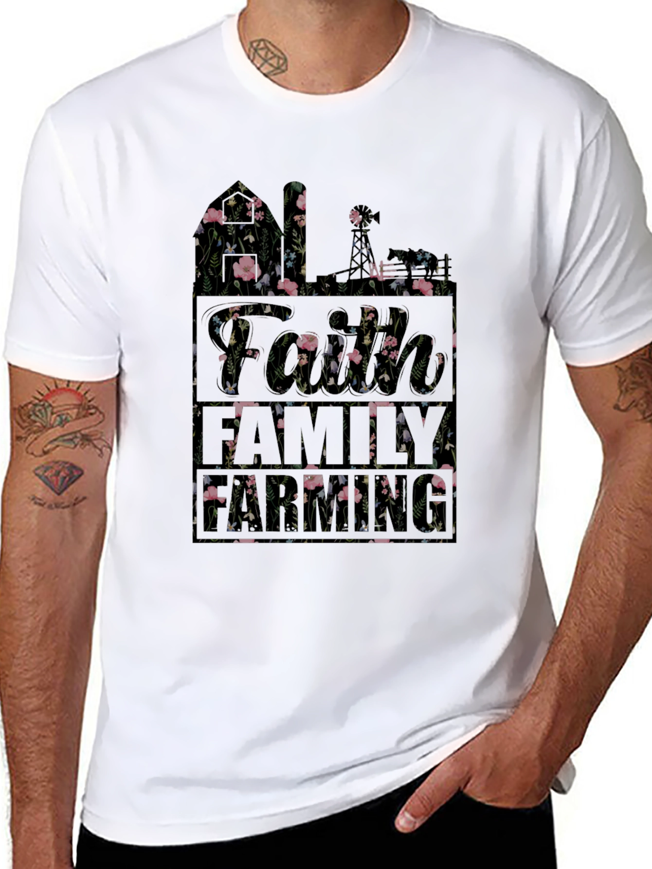 Floral Faith Family T-Shirt | Black Cotton Blend