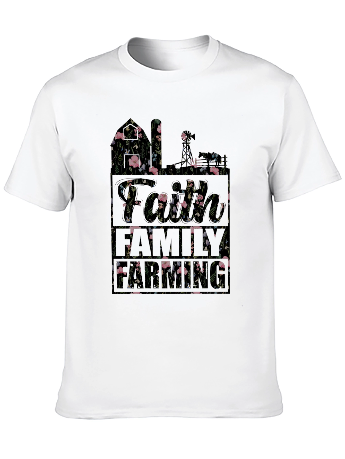 Floral Faith Family T-Shirt | Black Cotton Blend