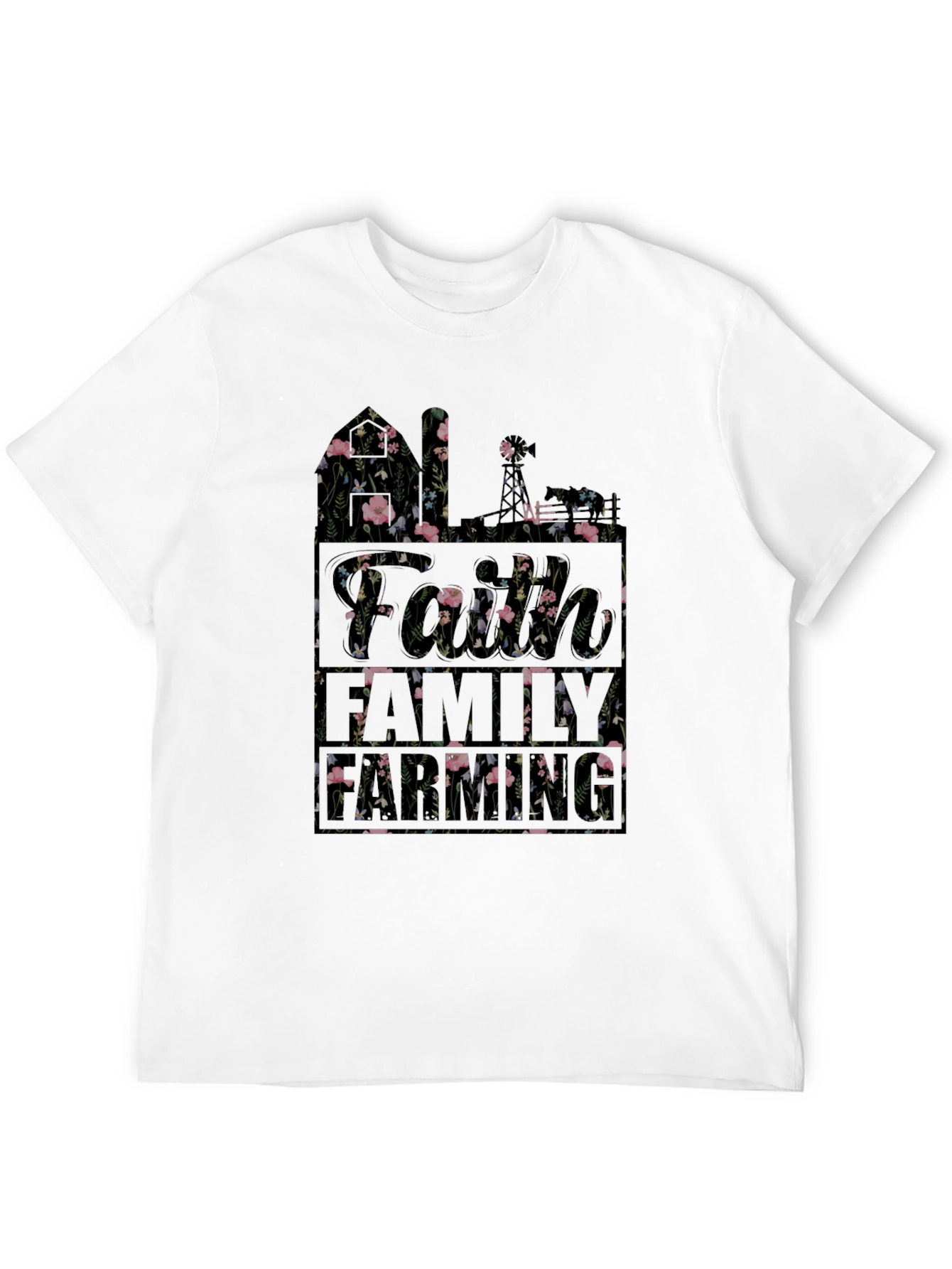 Floral Faith Family T-Shirt | Black Cotton Blend
