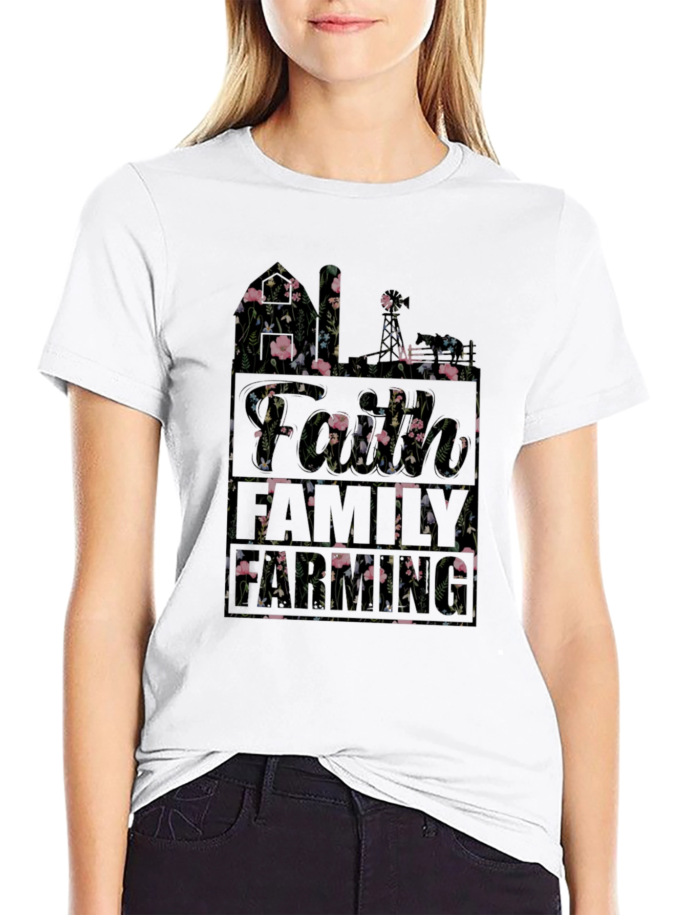 Floral Faith Family T-Shirt | Black Cotton Blend