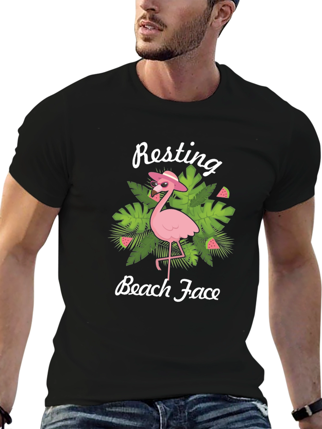 Resting Beach Face Flamingo Graphic Tee