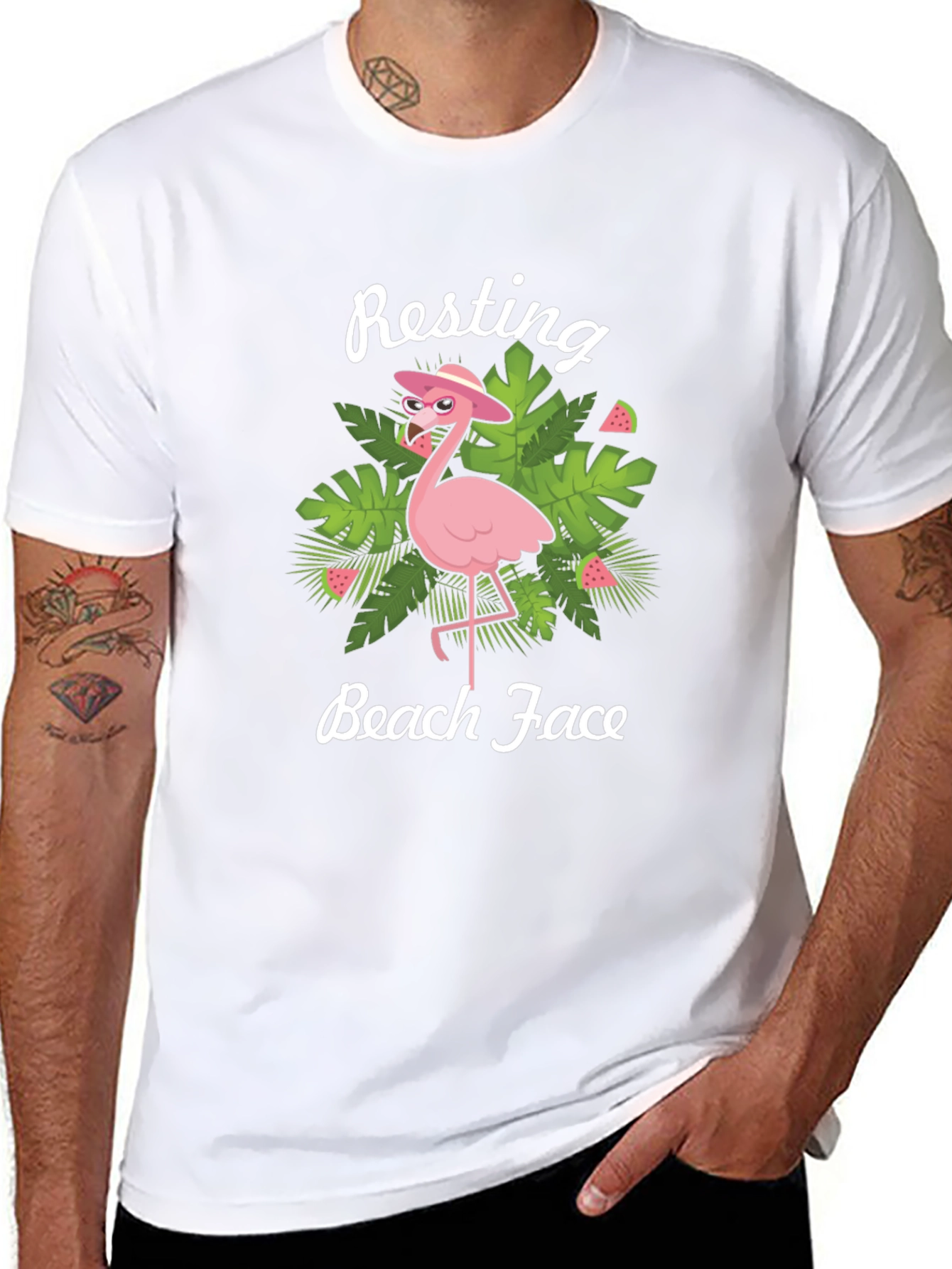 Resting Beach Face Flamingo Graphic Tee