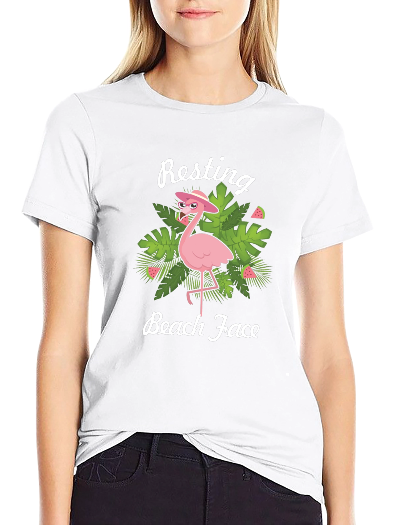 Resting Beach Face Flamingo Graphic Tee