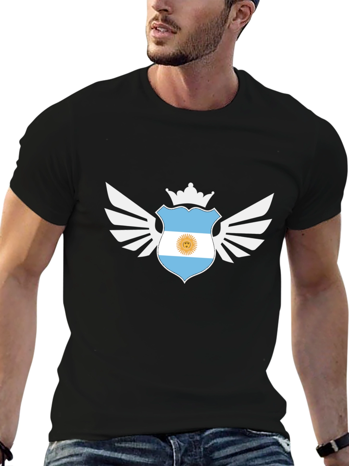 Argentinian Pride Graphic Tee - Black Cotton T-Shirt