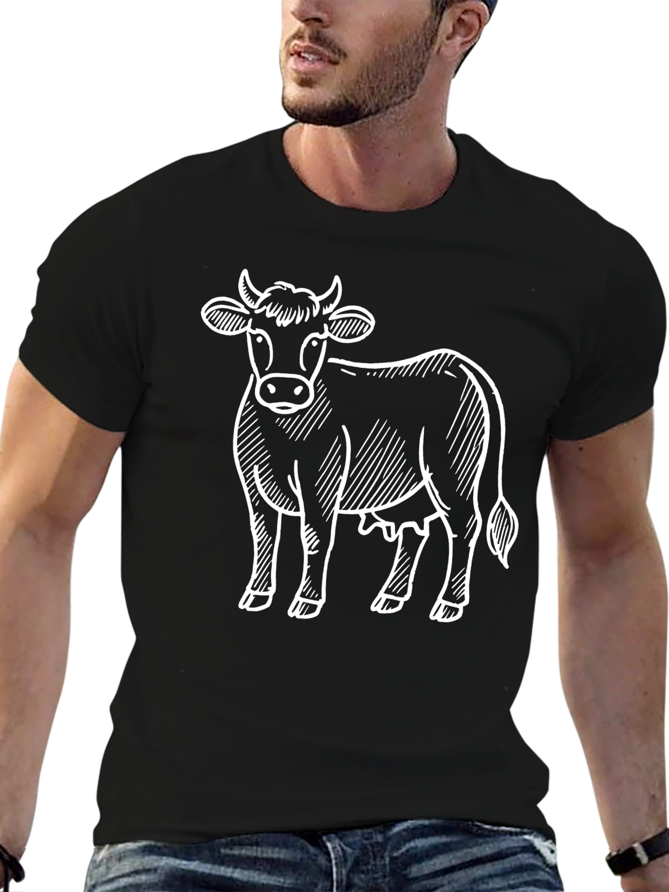 Cow Graphic Tee - Black Cotton Shirt