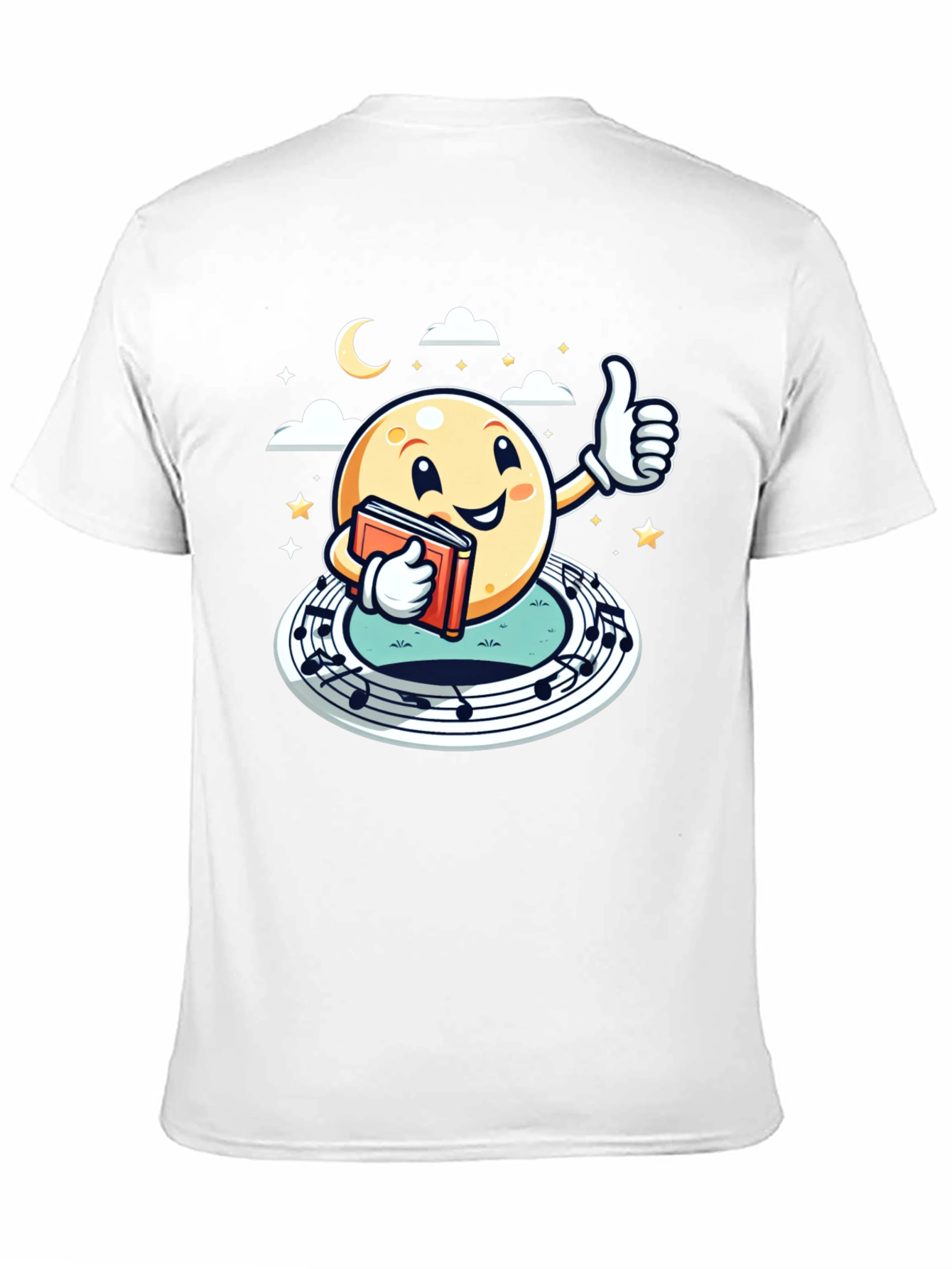 Cartoon Moon Music & Reading Black T-Shirt