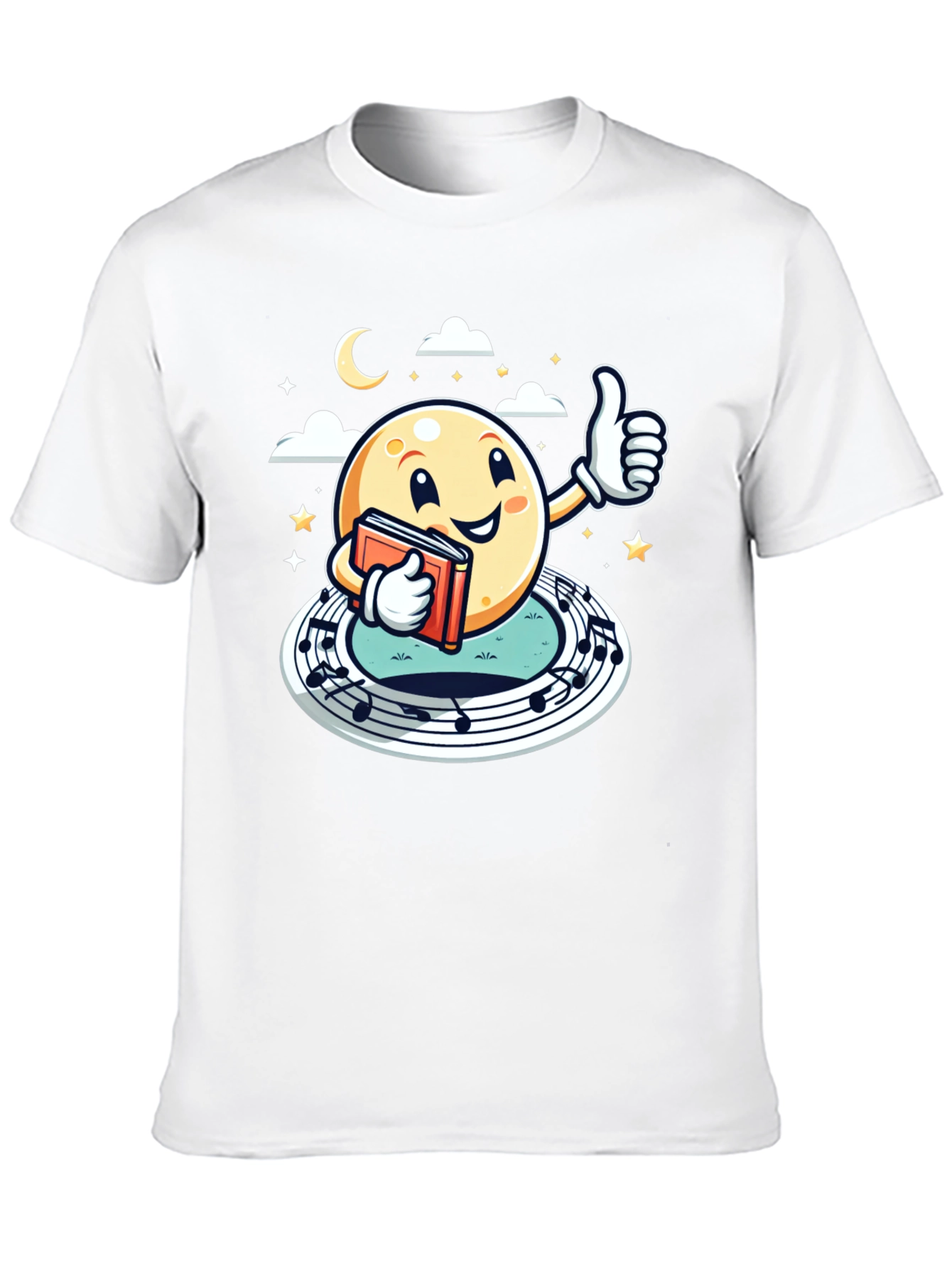 Cartoon Moon Music & Reading Black T-Shirt