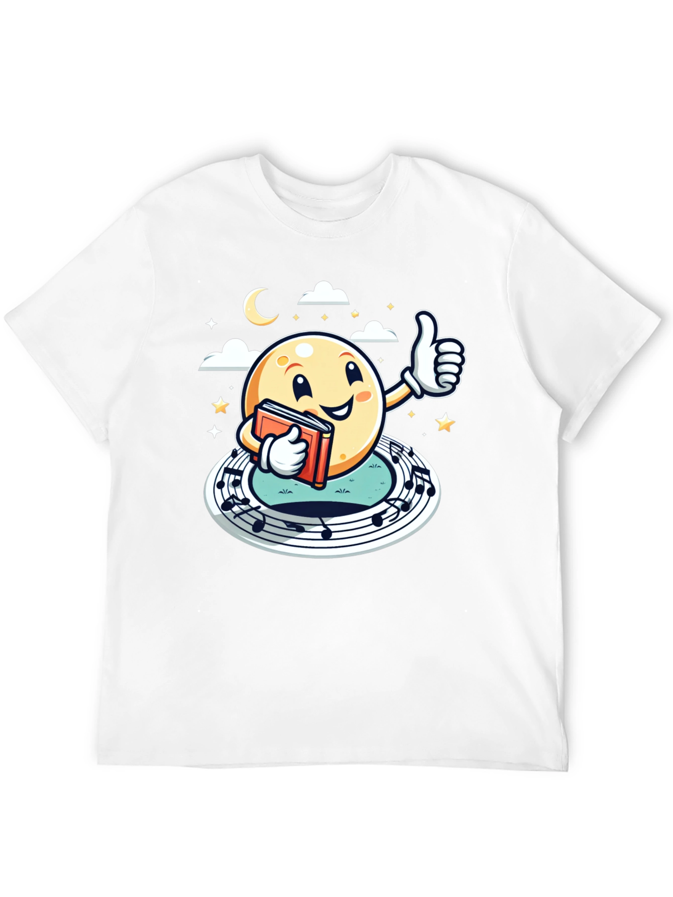 Cartoon Moon Music & Reading Black T-Shirt