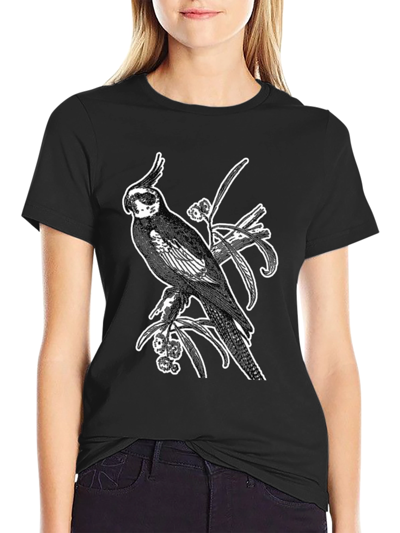 Cockatiel Graphic T-Shirt - Black Cotton Tee