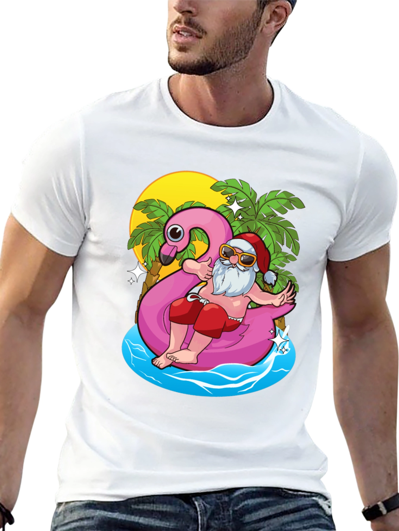 Summer Santa Flamingo Pool Float T-Shirt
