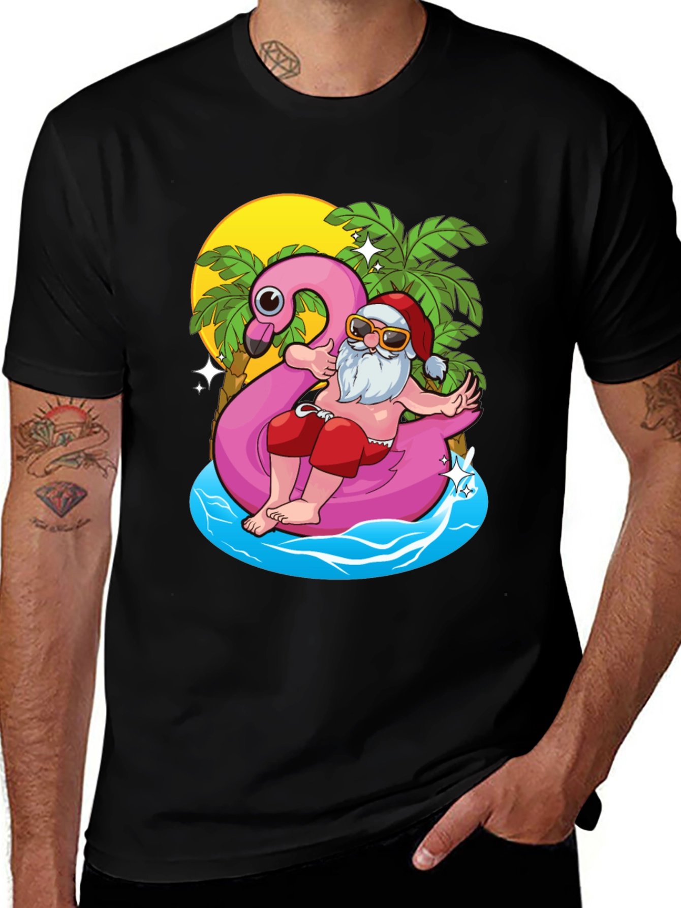 Summer Santa Flamingo Pool Float T-Shirt