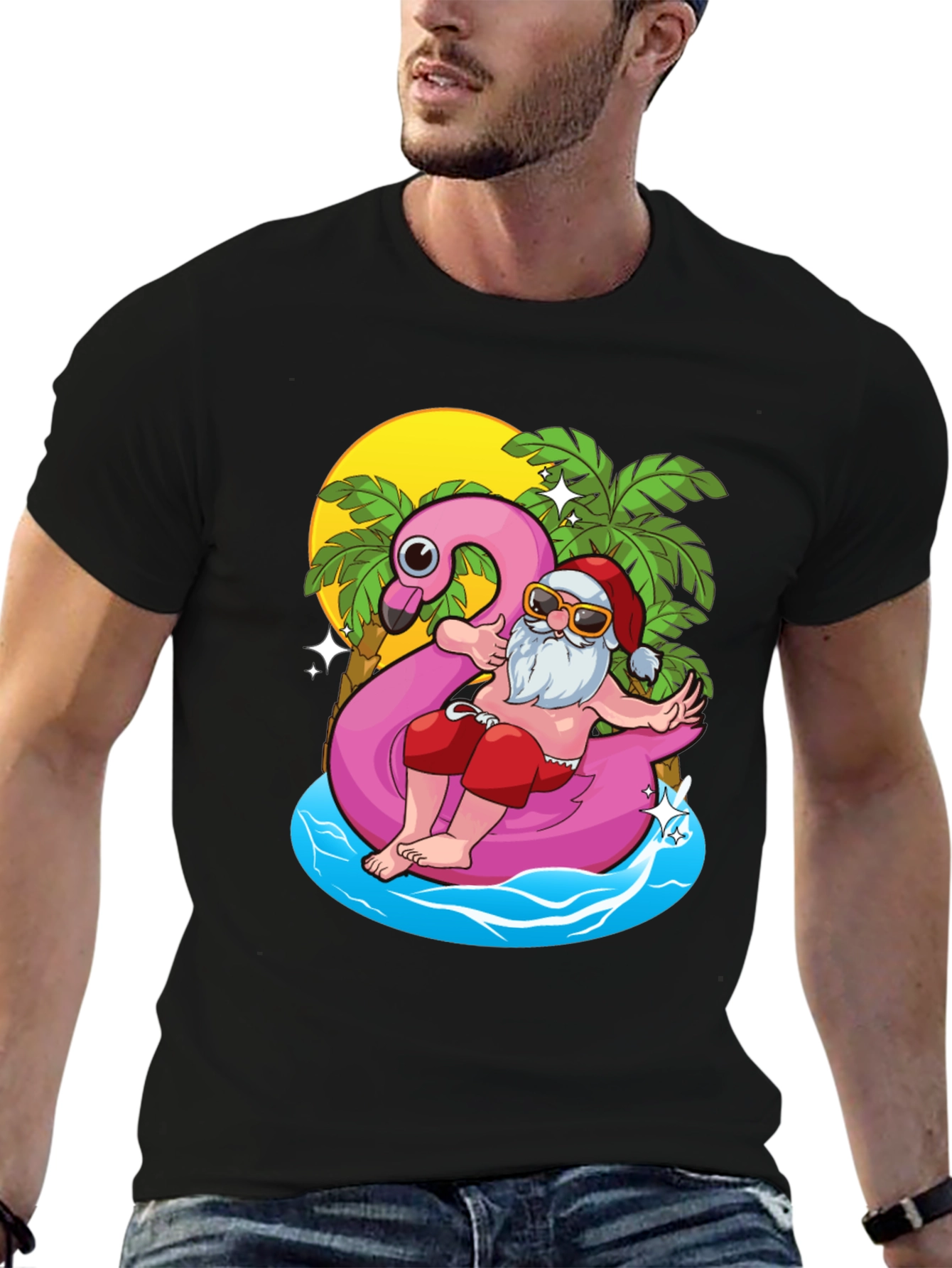 Summer Santa Flamingo Pool Float T-Shirt