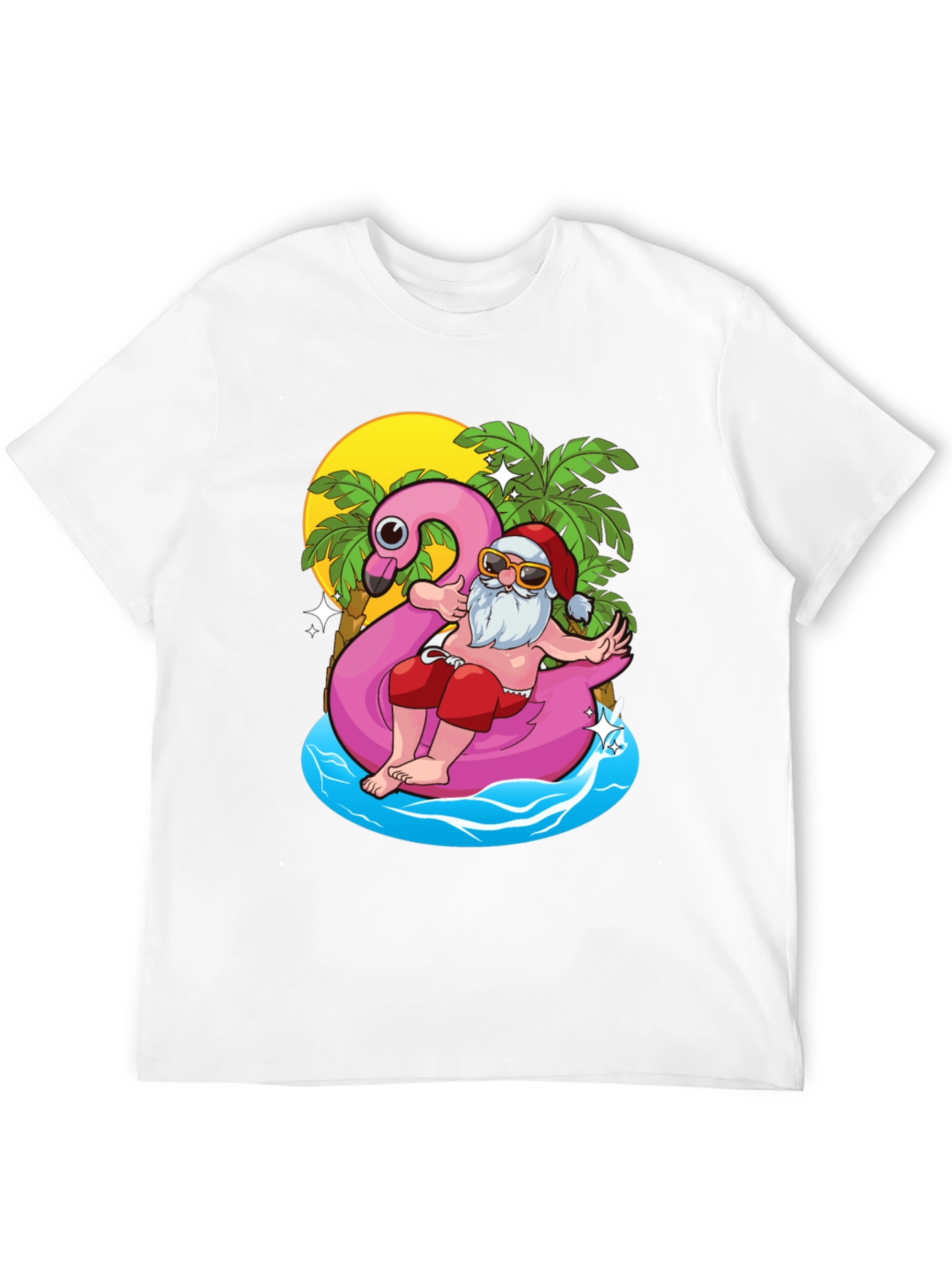 Summer Santa Flamingo Pool Float T-Shirt