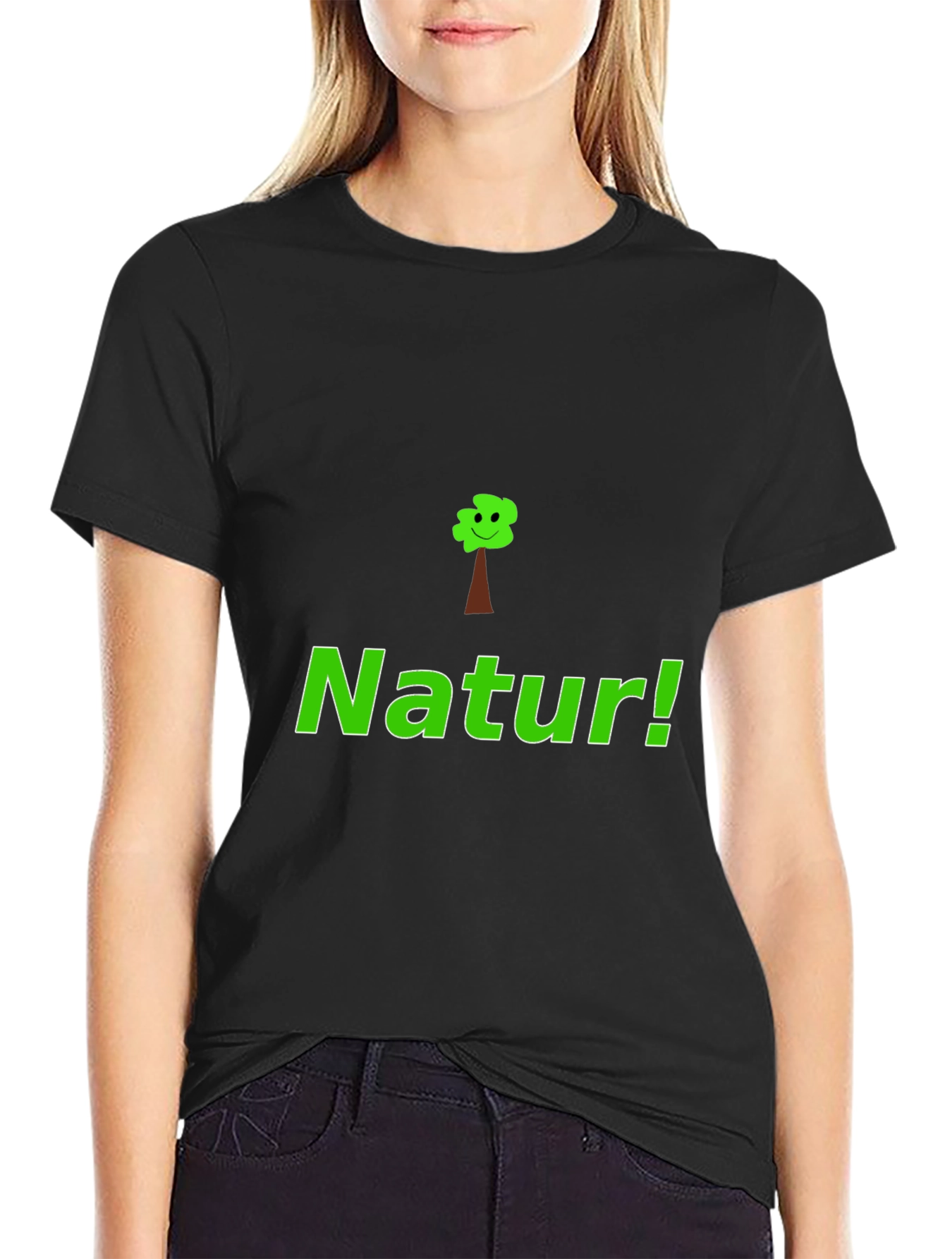 Natur! Black Graphic Tee with Tree Design
