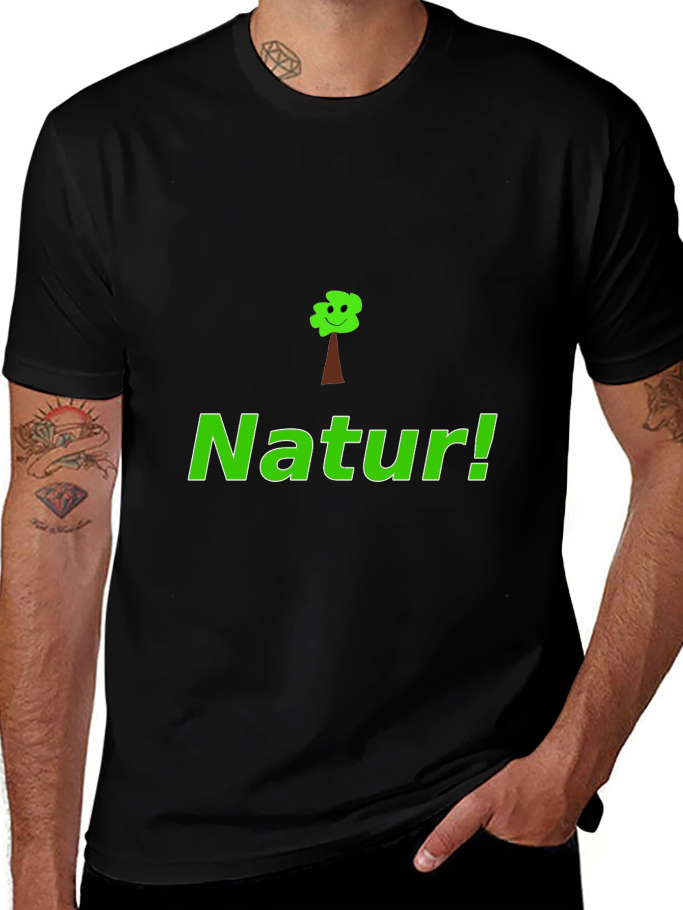 Natur! Black Graphic Tee with Tree Design