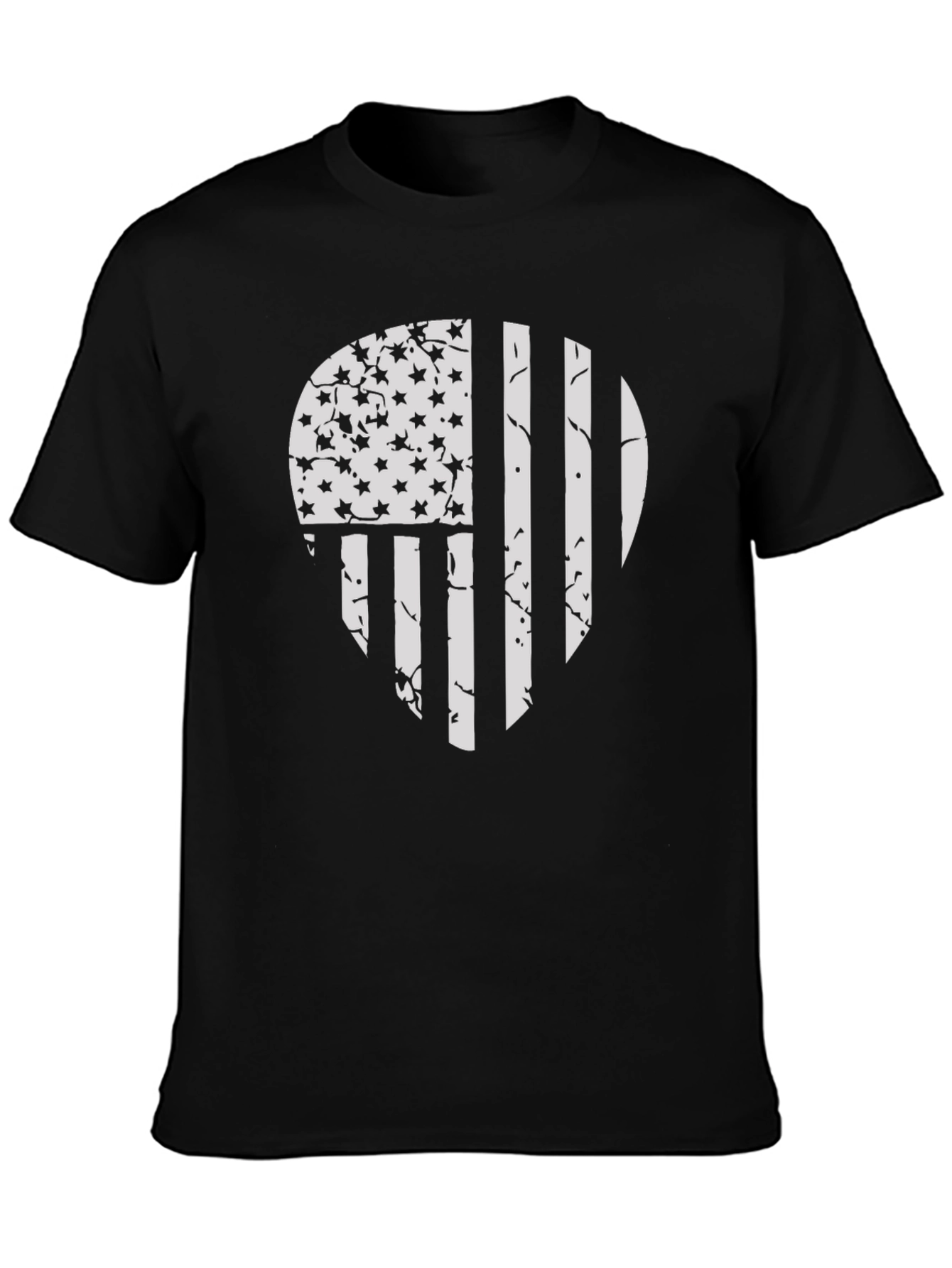 Distressed American Flag Skull Graphic T-Shirt