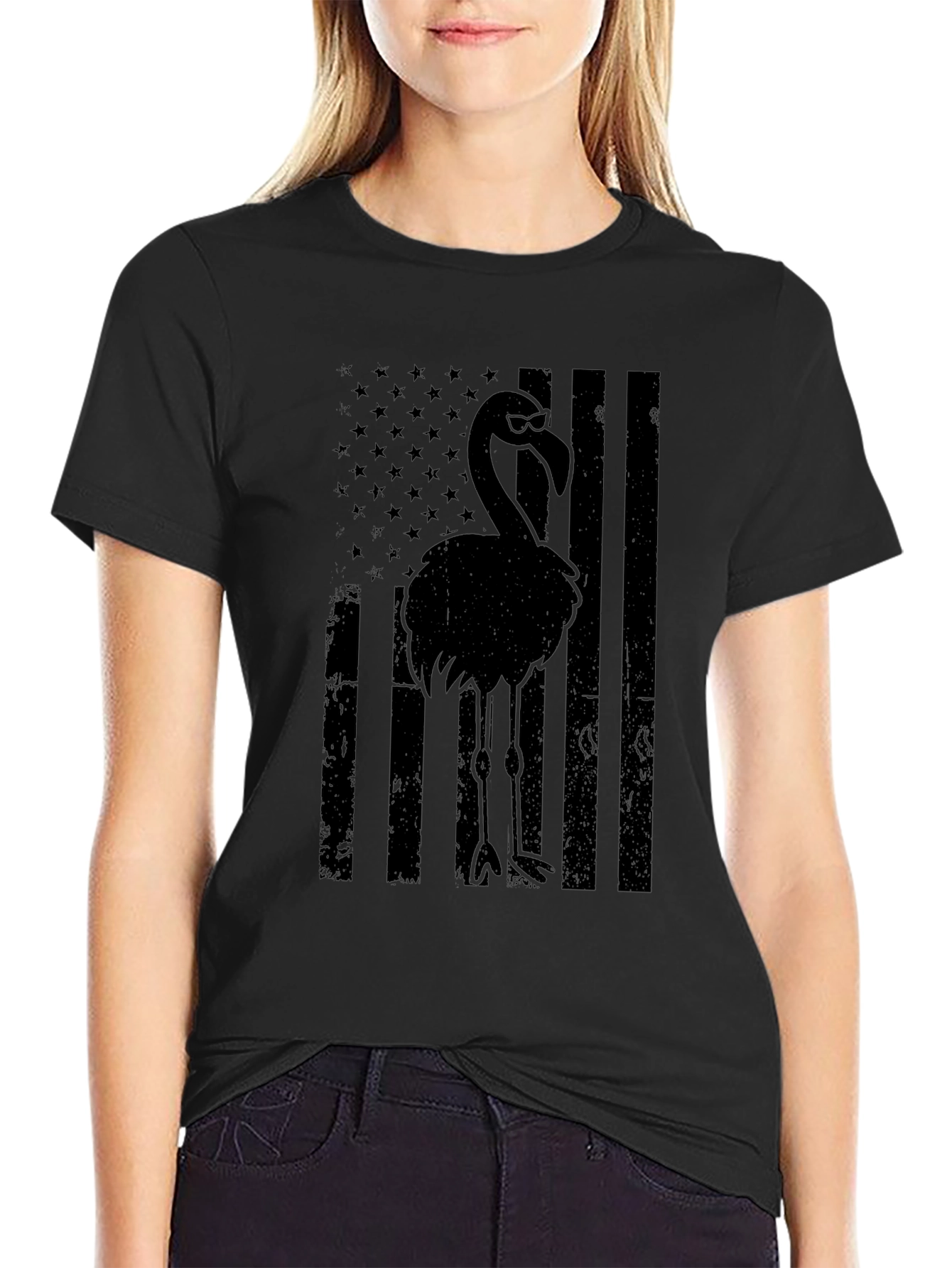 Flamingo American Flag Graphic Tee