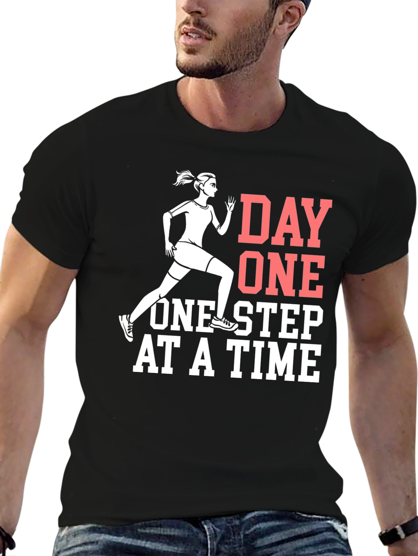 Day One Motivational Black Graphic T-Shirt
