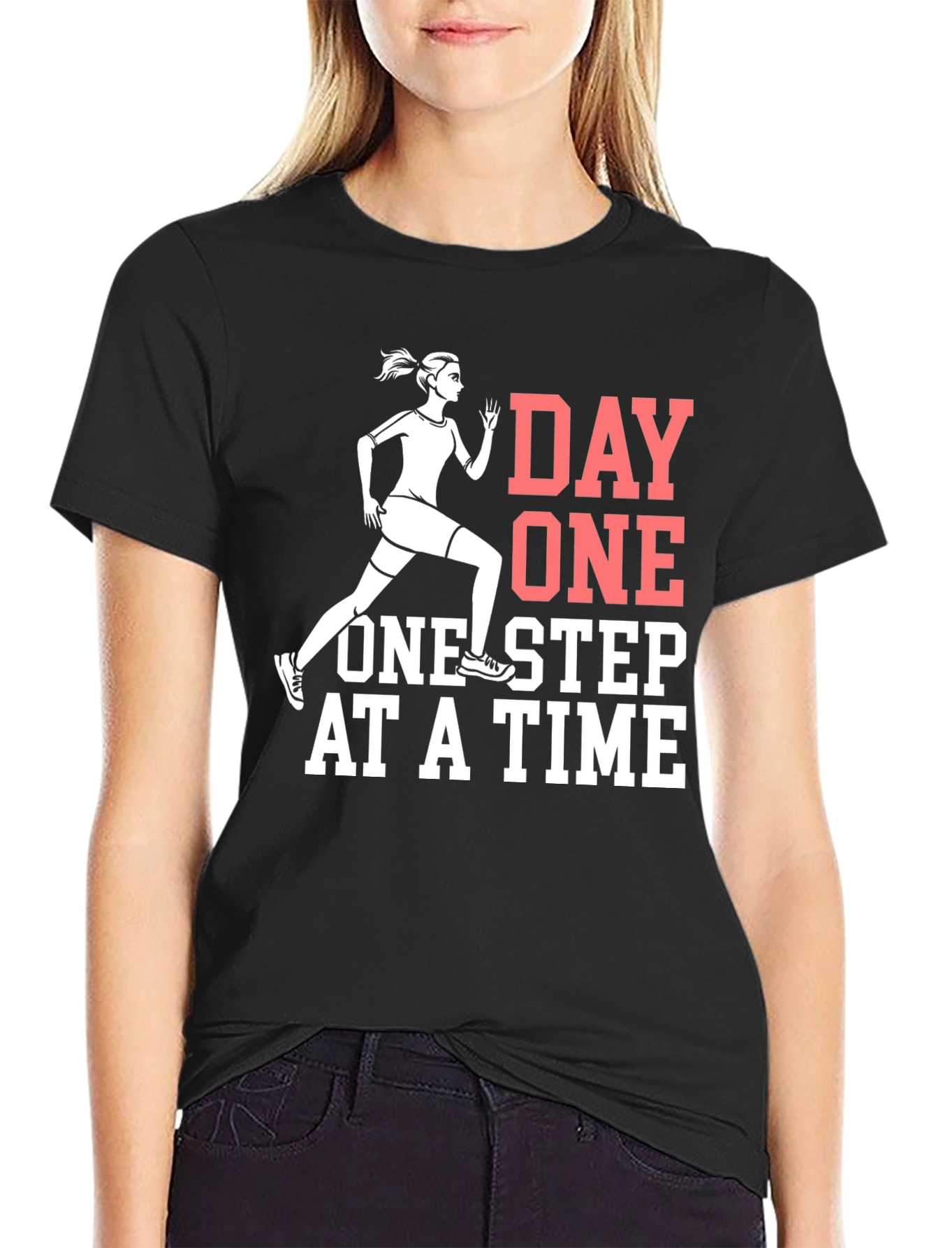 Day One Motivational Black Graphic T-Shirt