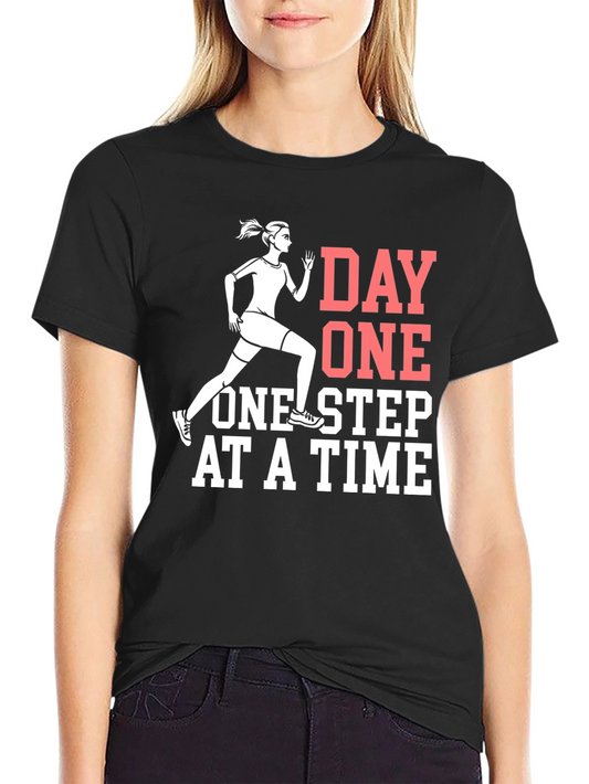 Day One Motivational Black Graphic T-Shirt