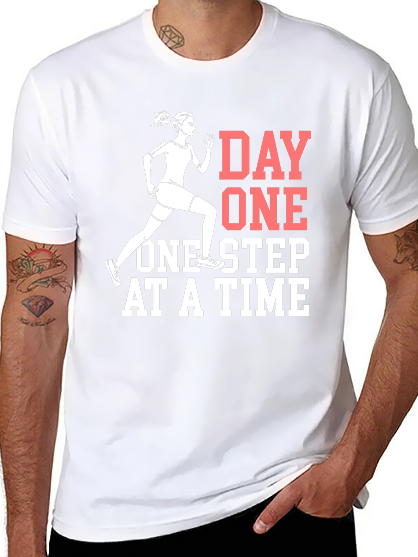 Day One Motivational Black Graphic T-Shirt
